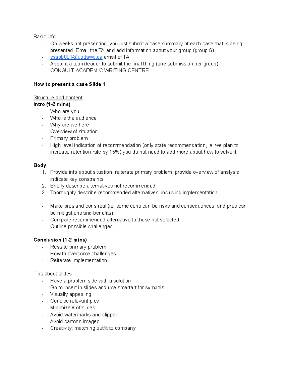 DGD Notes ADM1300 - Basic info - On weeks not presenting, you just ...