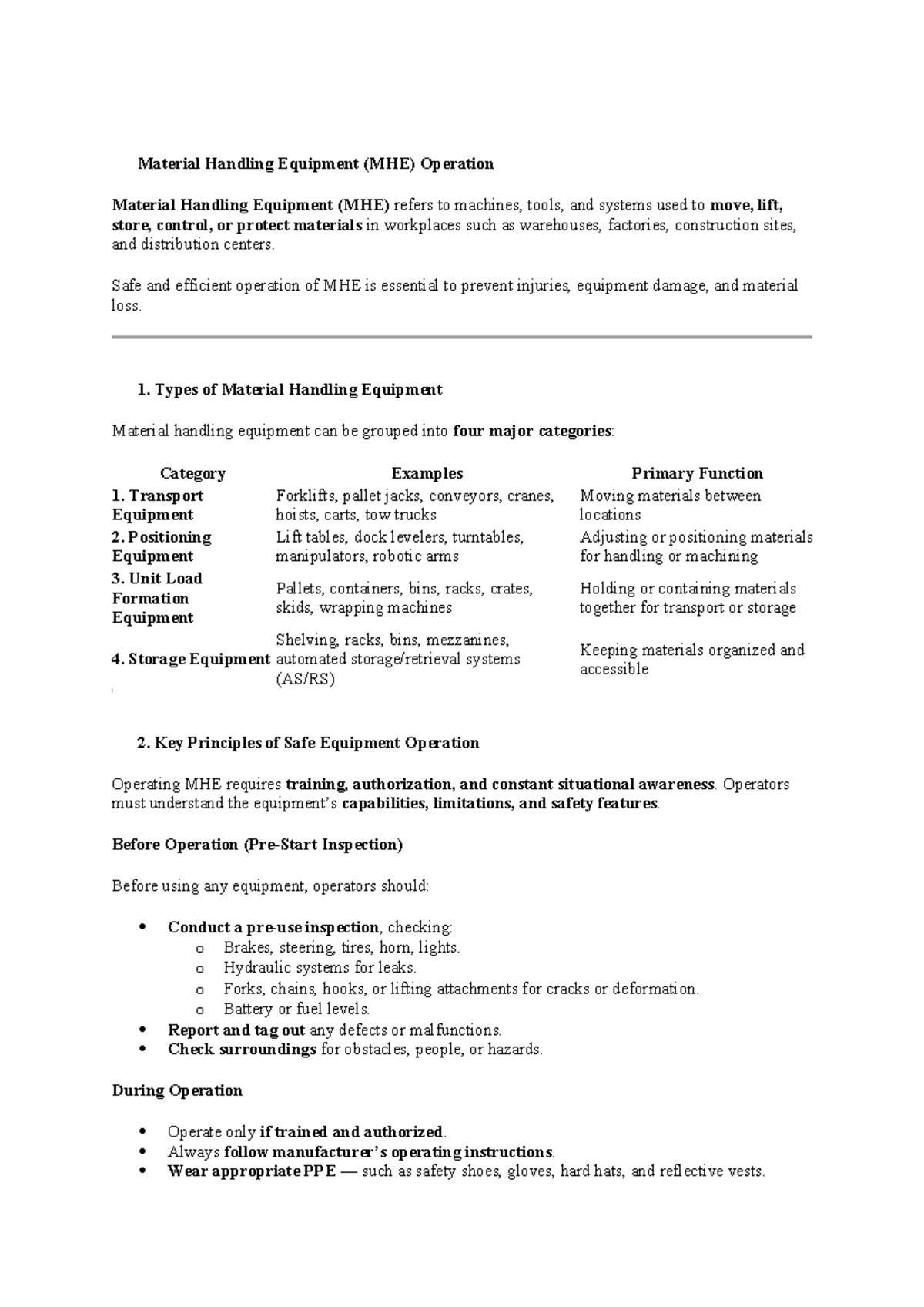 Mod4ISE - Material Handling Equipment (MHE) Operation and Safety Guide ...