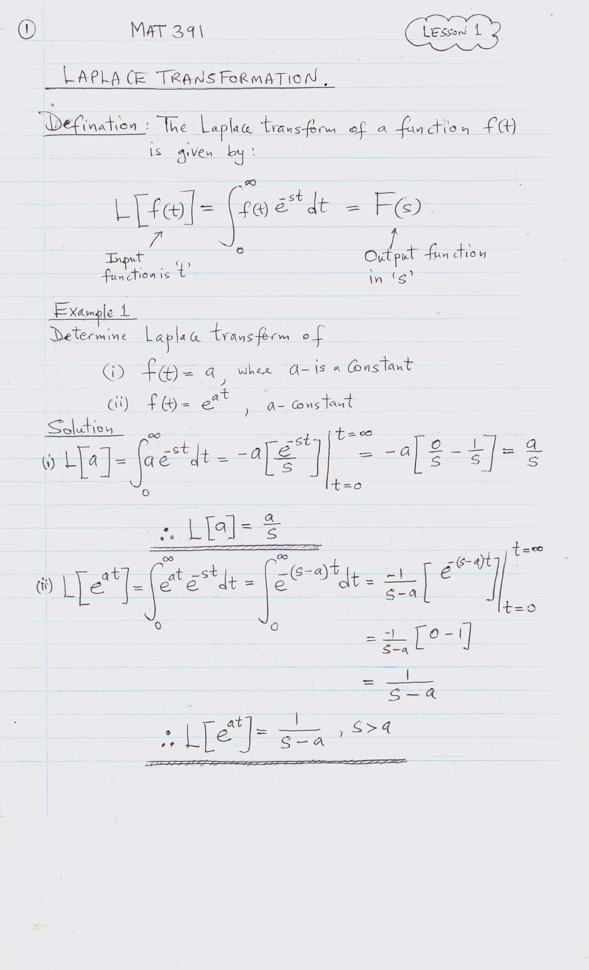 MAT391 lesson 1 - Lecture notes 1 - Document Preview