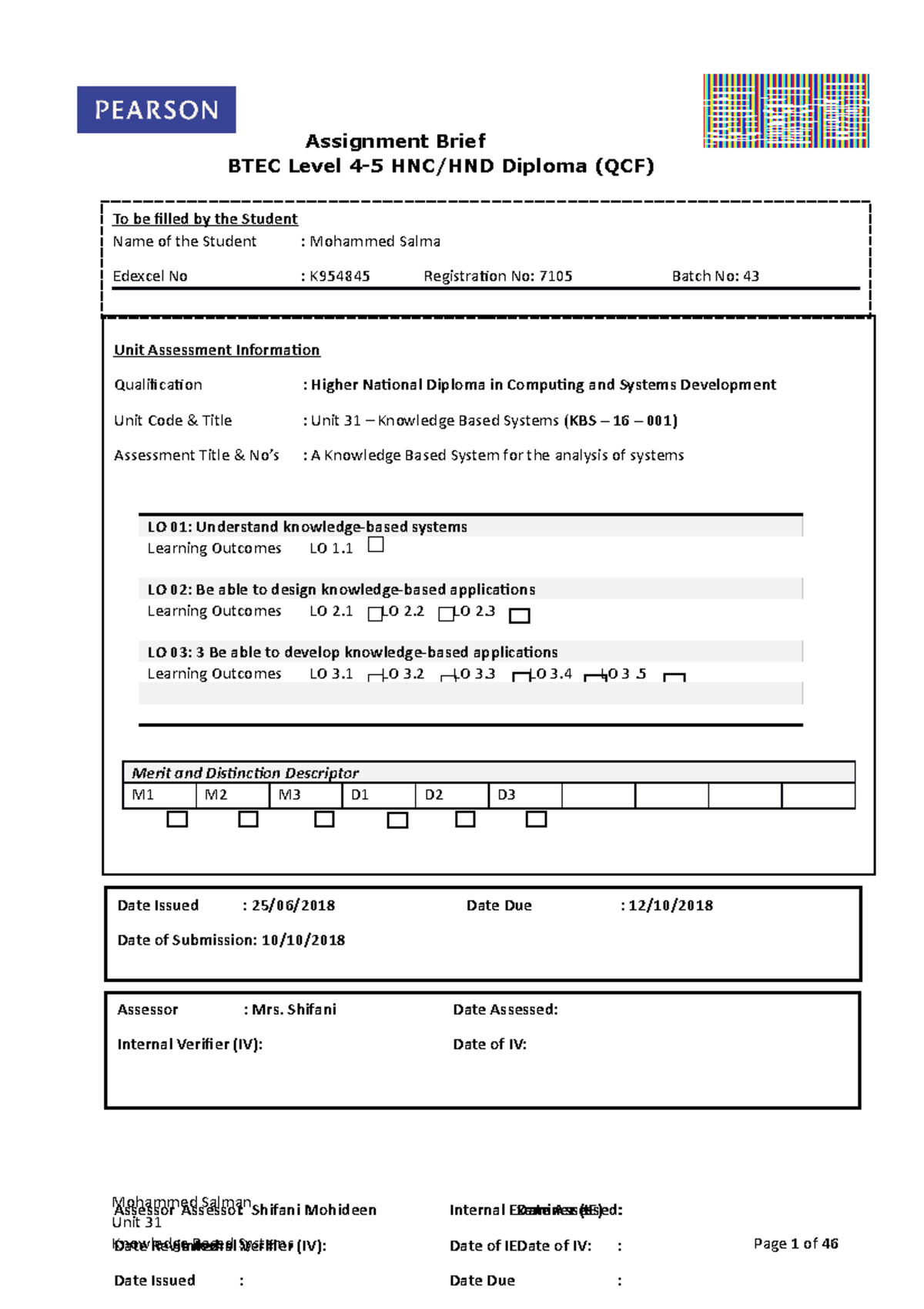 HND IN COMPUTING KBS - Mohammed Salman Unit 31 Knowledge Based Systems ...