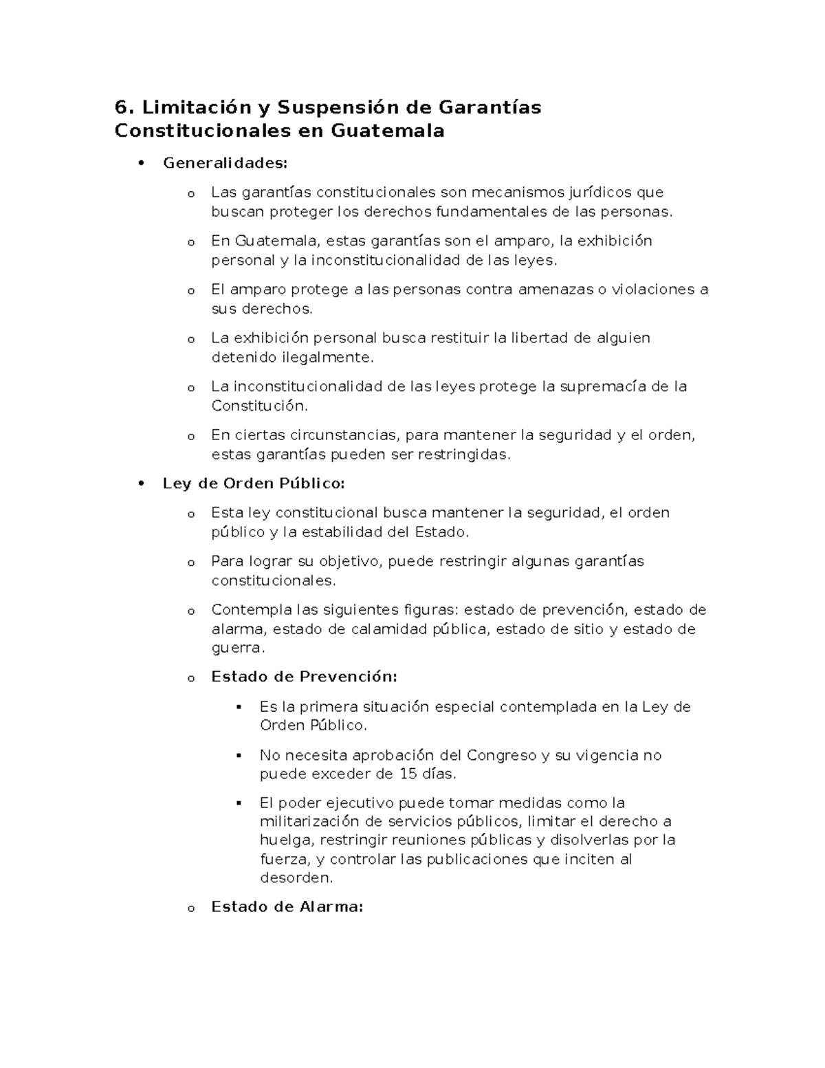 Resume ORAL Consti - 6. Limitación y Suspensión de Garantías ...