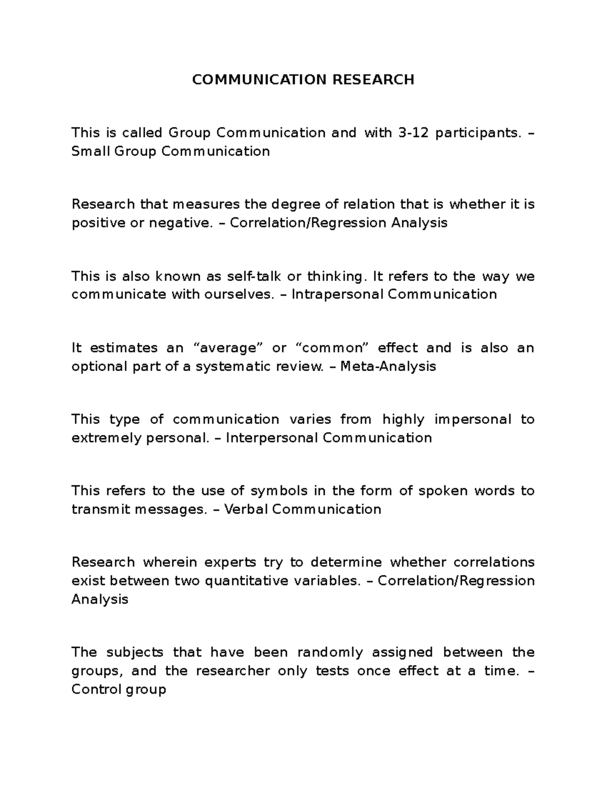 COMM 101: Key Concepts and Types in Communication Research - Studocu