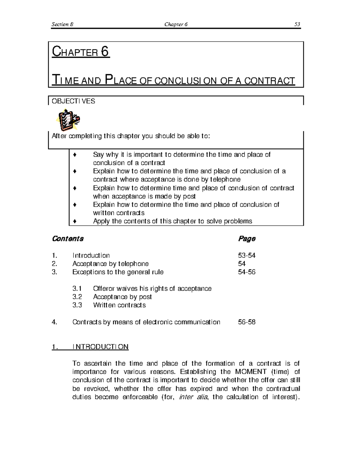Chapter 6 - Contract Formation: Time and Place of Conclusion Notes ...
