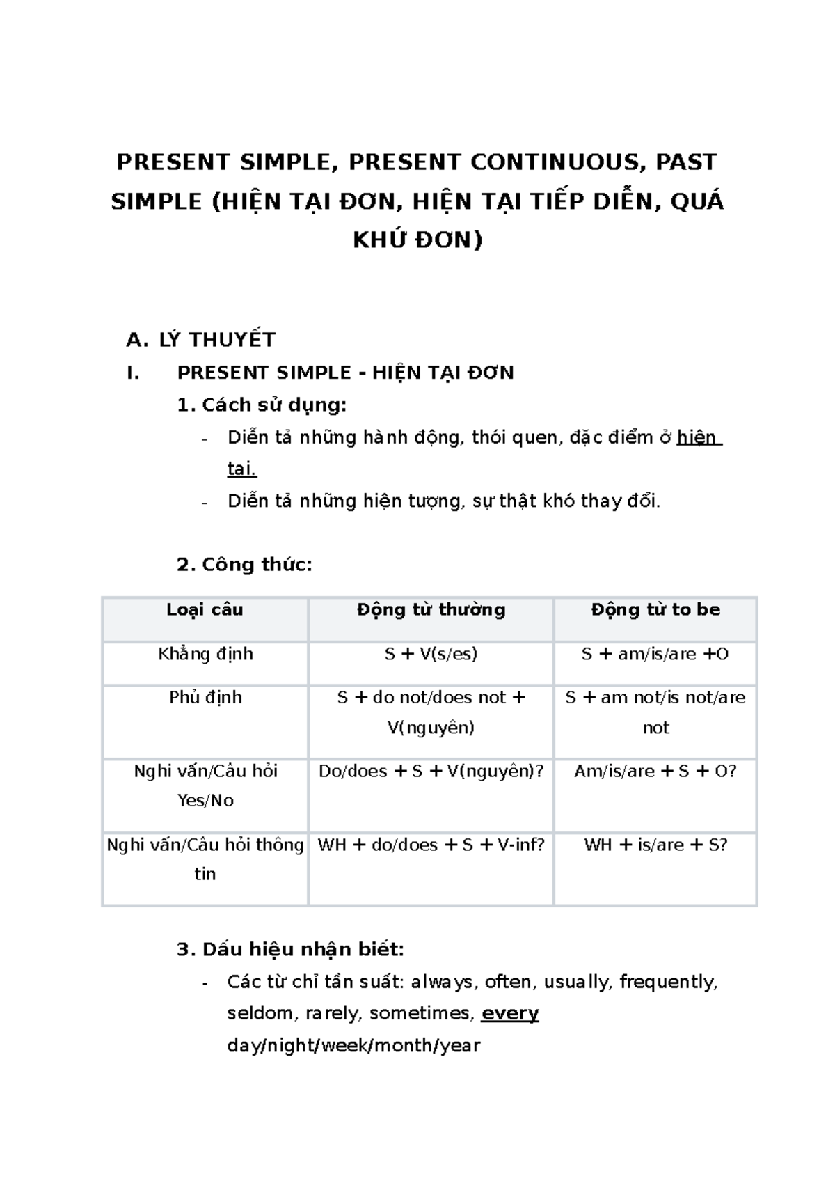 PRESENT SIMPLE & CONTINUOUS GRAMMAR NOTES - AAÂ - Studocu