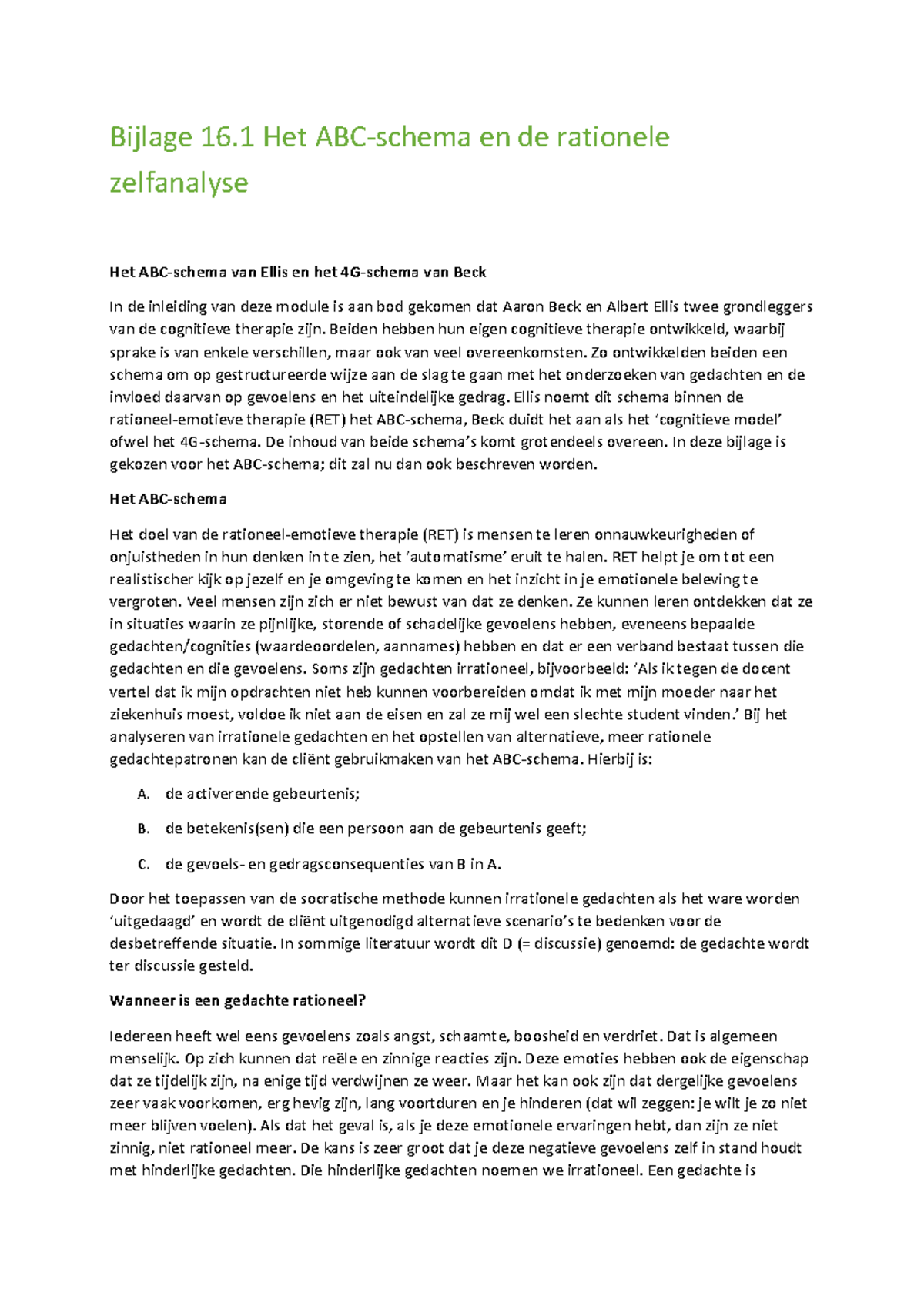 ABC Schema van Cognitieve Therapie: Analyse van Irrationele Gedachten ...