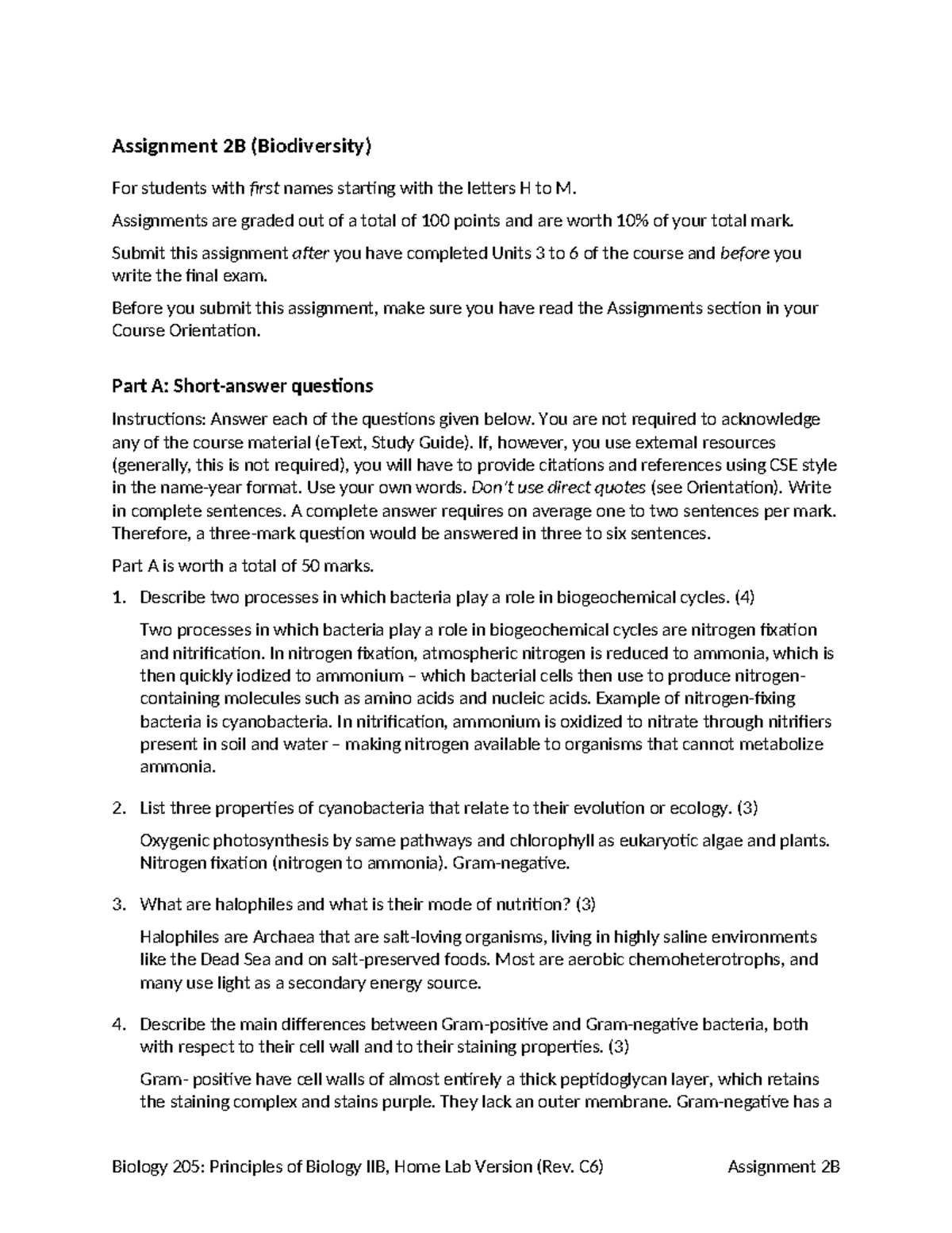 Assign 2B - Assignment 2B (Biodiversity) For students with first names ...