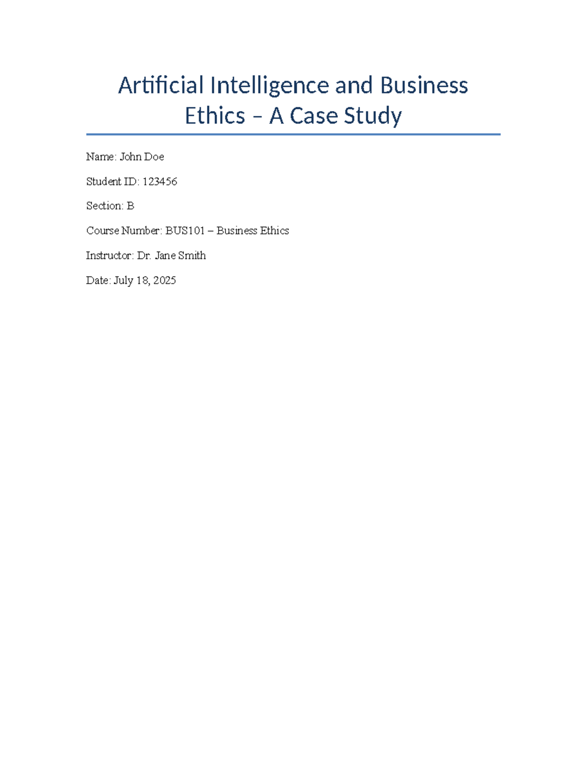BUS101 Final Case Study: AI and Business Ethics Analysis - Studocu