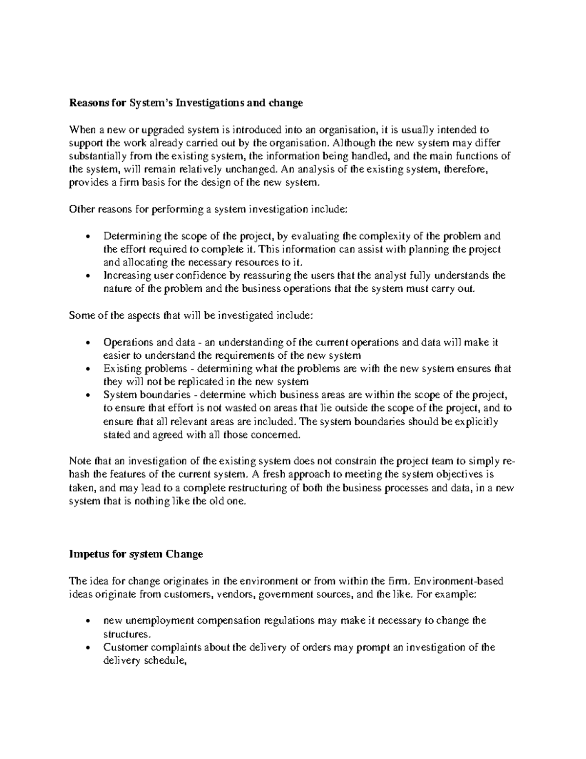 Systems Investigation and Feasibility Study Techniques (CS101) - Studocu