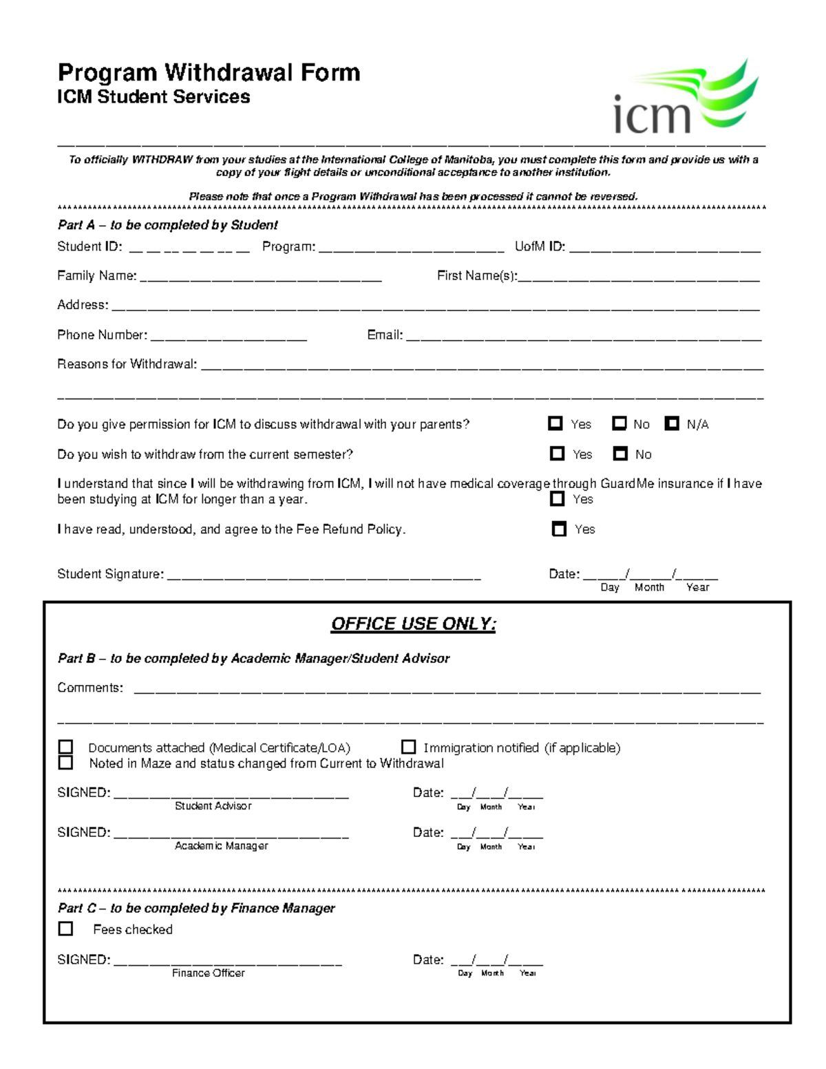 ICM Program Withdrawal Form - revised on Sept 18, 2020 Program ...