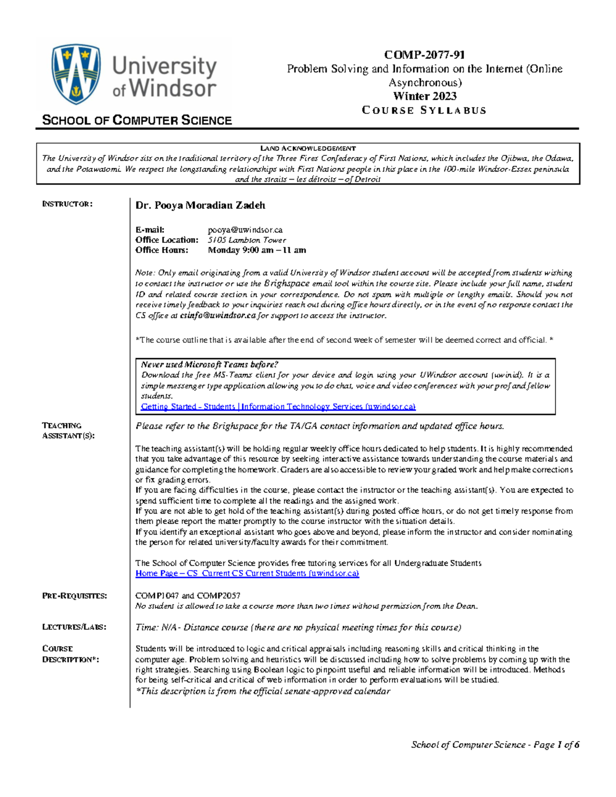 COMP2077 Course Syllabus and Outline for Winter 2023 - Studocu