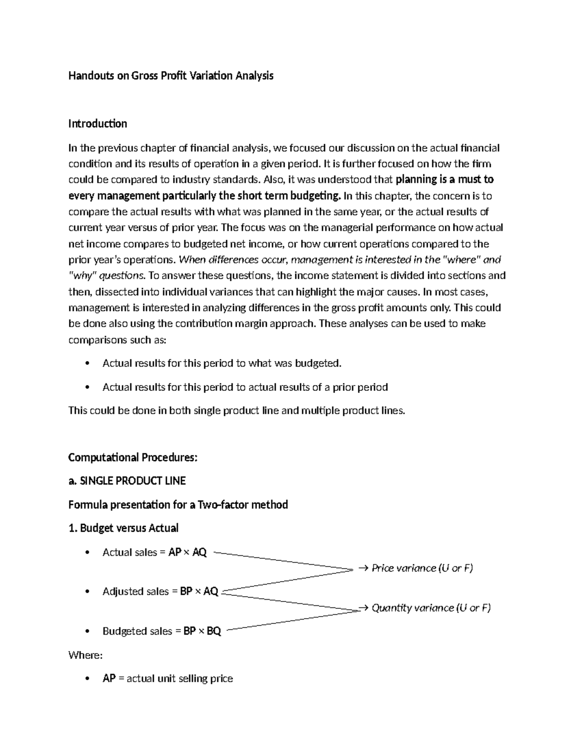 Handouts on GP Variation Analysis - Handouts on Gross Profit Variation ...