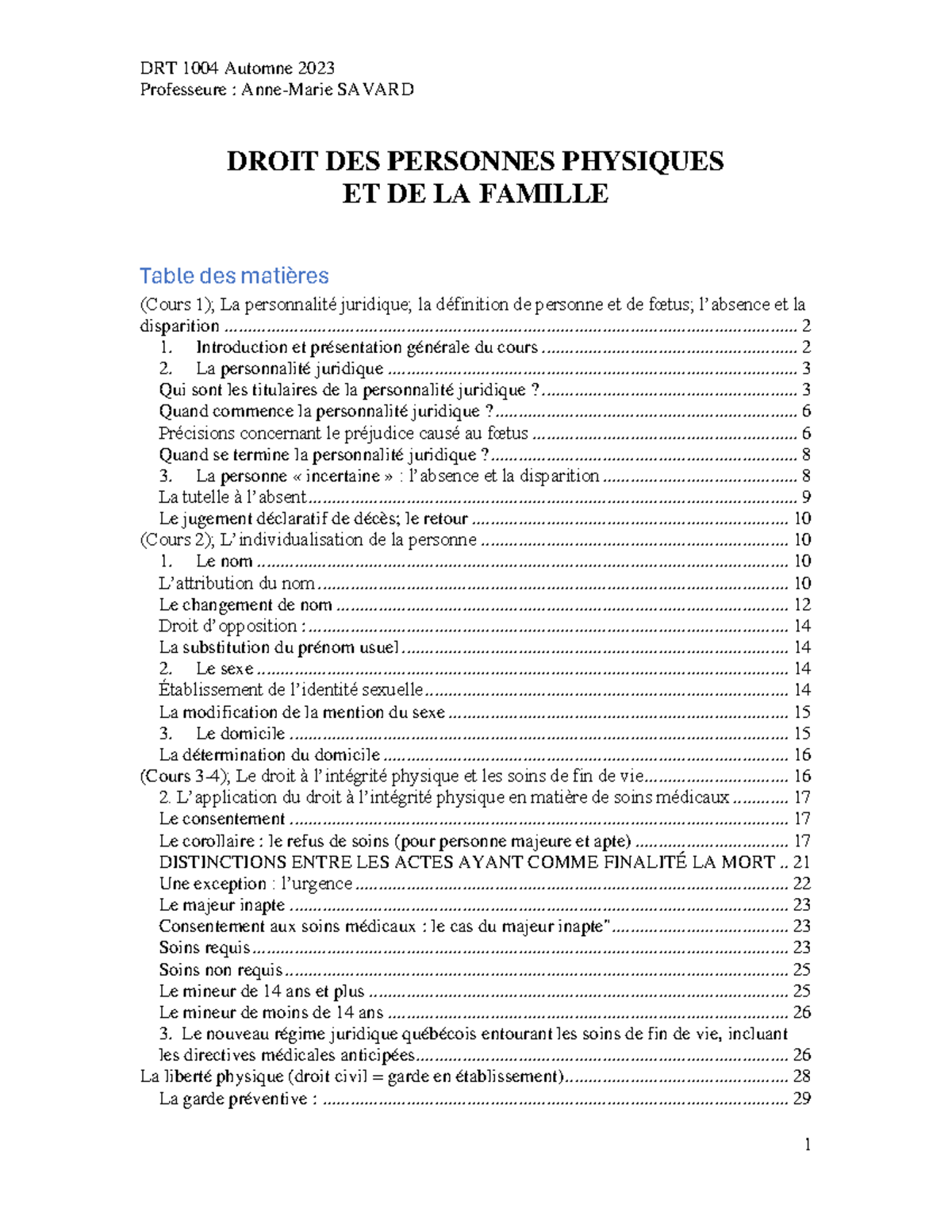 DRT Personnes Physiques H24 - Notes Complètes de Cours - Studocu