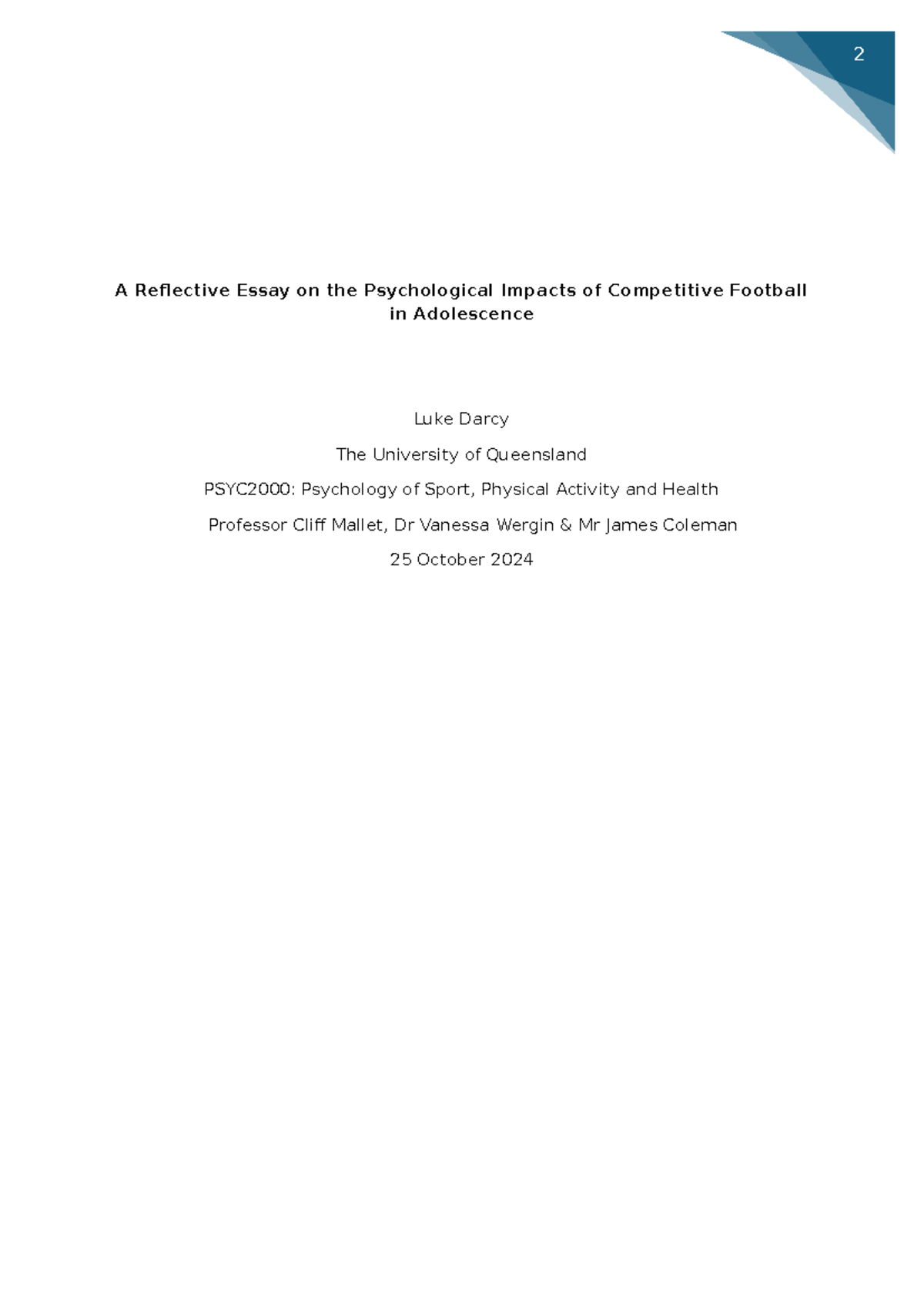 PSYC2000 Reflective Essay: Psychological Impacts of Competitive ...