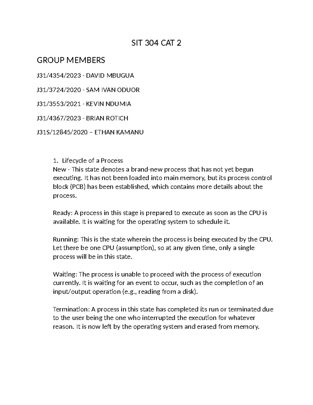 SIT 304 CAT 2 Process Lifecycle and DMA Overview - Studocu