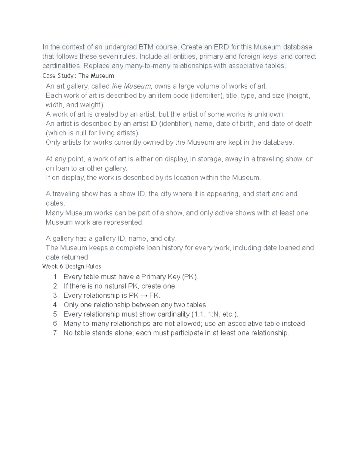 Museum Database ERD Case Study: BTM Course Assignment 2 - Studocu