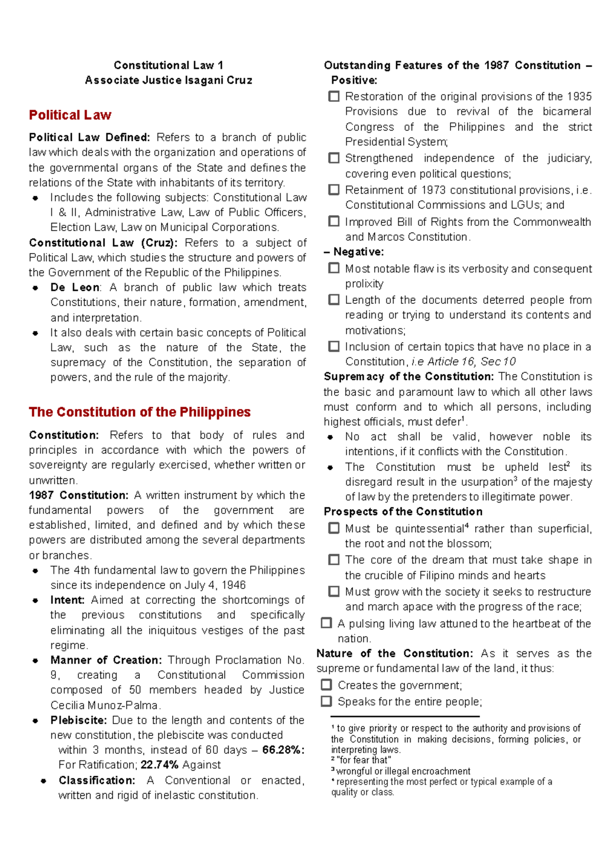 Constitutional Law 1 Midterm Exam Study Notes (Cruz) - Studocu