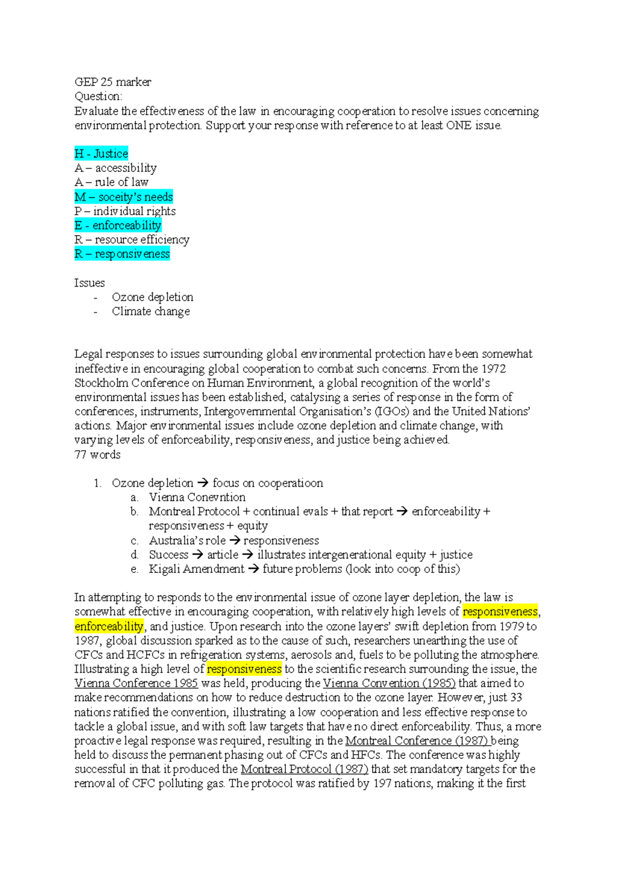 GEP 25 Marker Essay: Evaluating Legal Effectiveness in Environmental ...