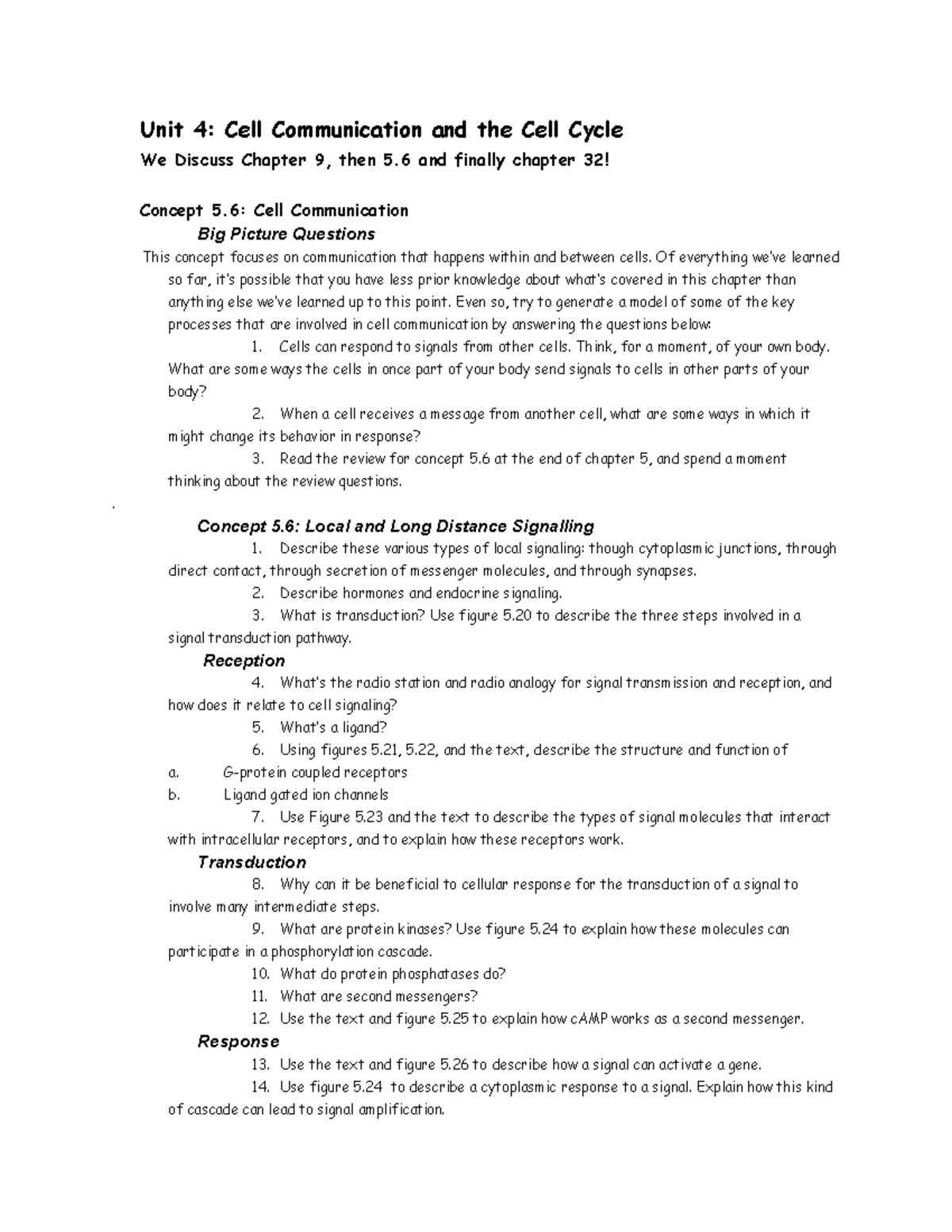 Unit 4: Cell Communication & Cell Cycle Reading Guide - Studocu