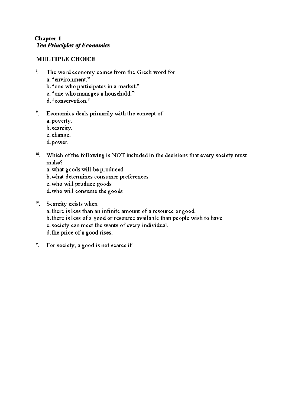 ECO 101: Chapter 1 - Ten Principles of Economics MCQs - Studocu