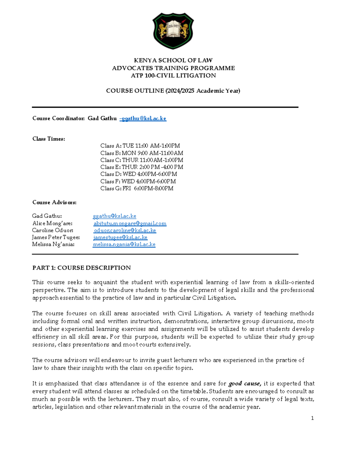 ATP 100 Civil Litigation Course Outline for 2024-2025 - Studocu