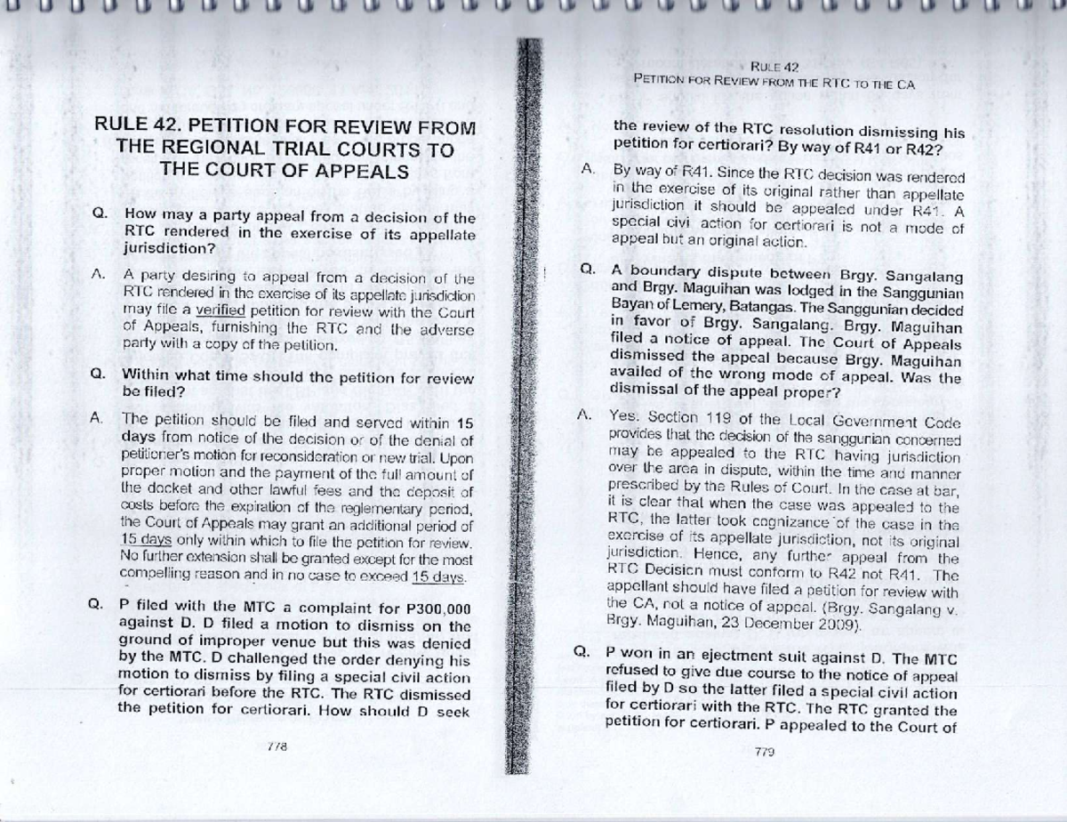 Rule 42: Primer on Petition for Review from RTC to CA - Studocu