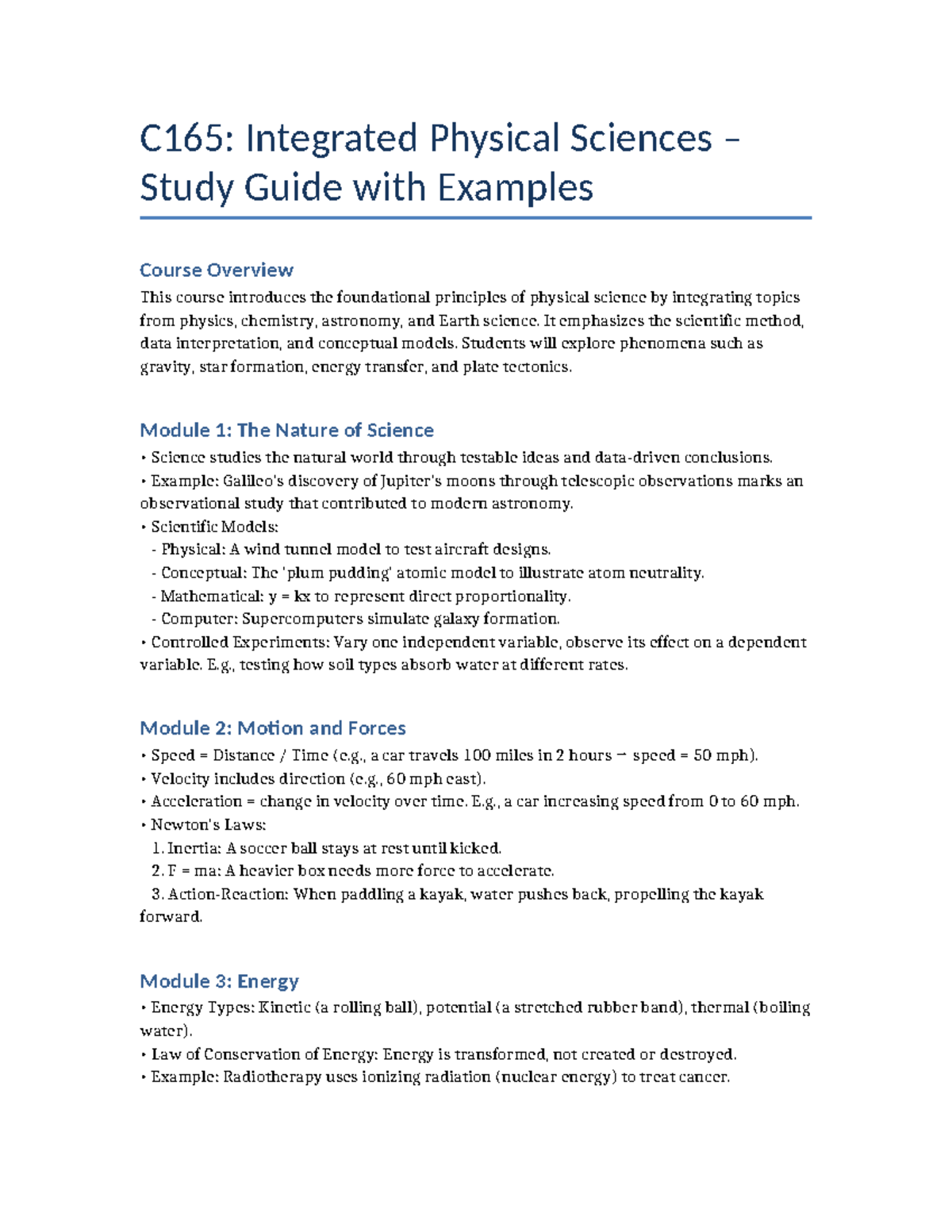 C165 Integrated Physical Sciences Study Guide With Key Concepts Studocu