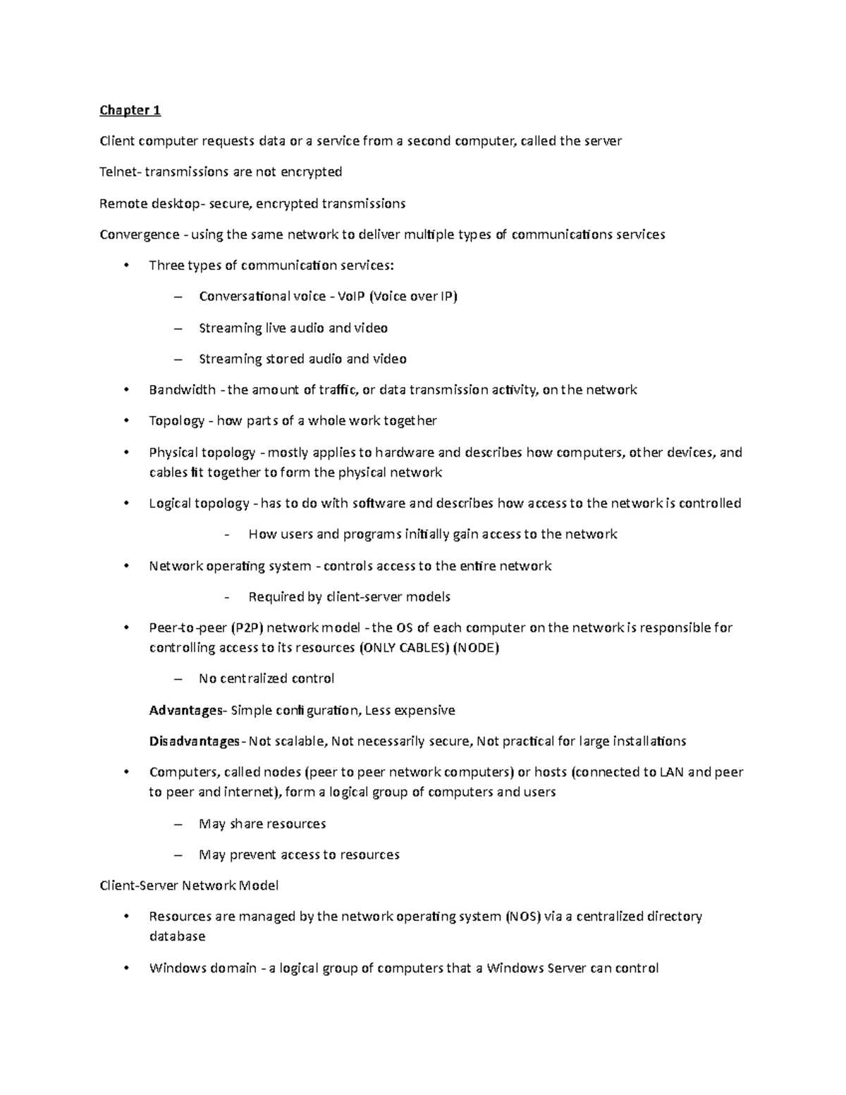 Notes - Chapter 1 Client computer requests data or a service from a ...