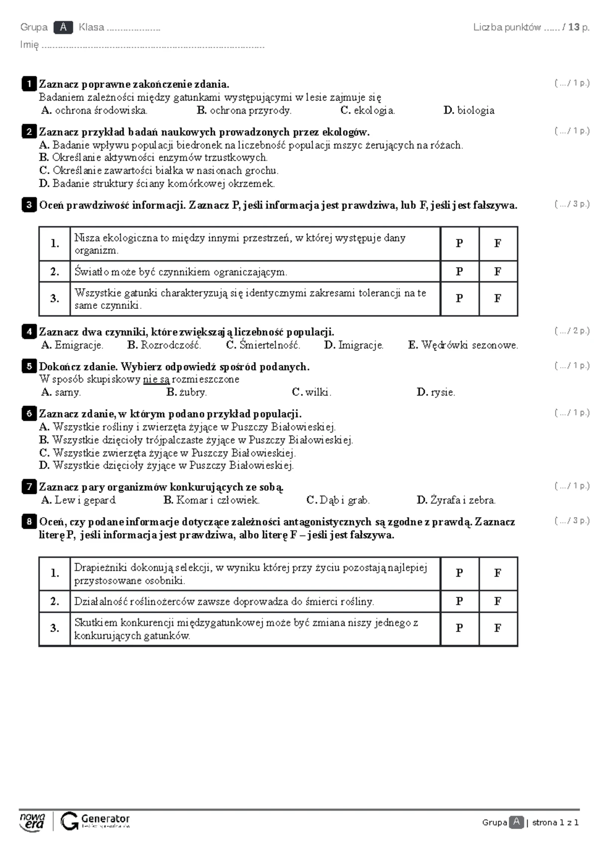 Odpowiedzi Sprawdzian 1 Grawitacja Zamor www.studocu.com