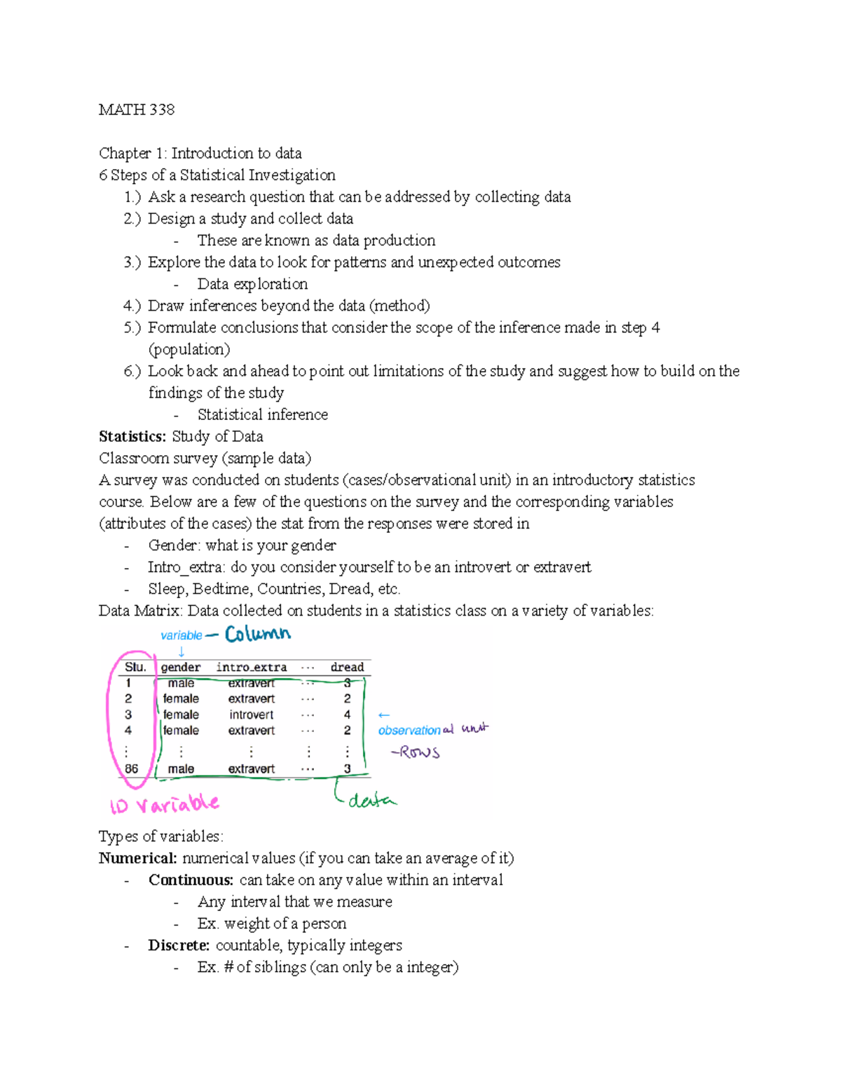 MATH 338 - Comprehensive Lecture Notes on Statistical Concepts - Studocu