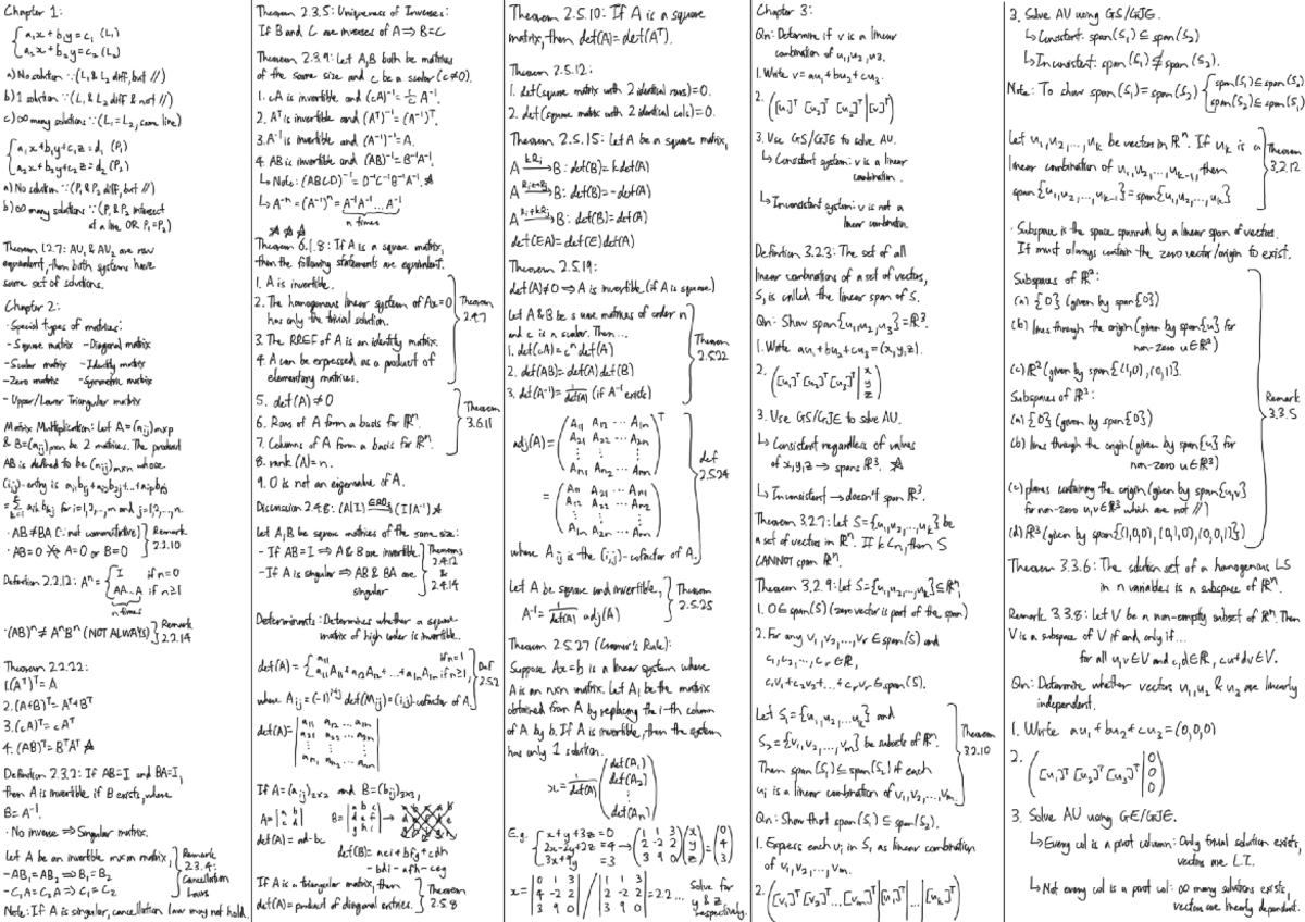 MA2001 Final Notes - Chapter 1 to Chapter 3 - Chapter 1: Theoron 2.3 ...