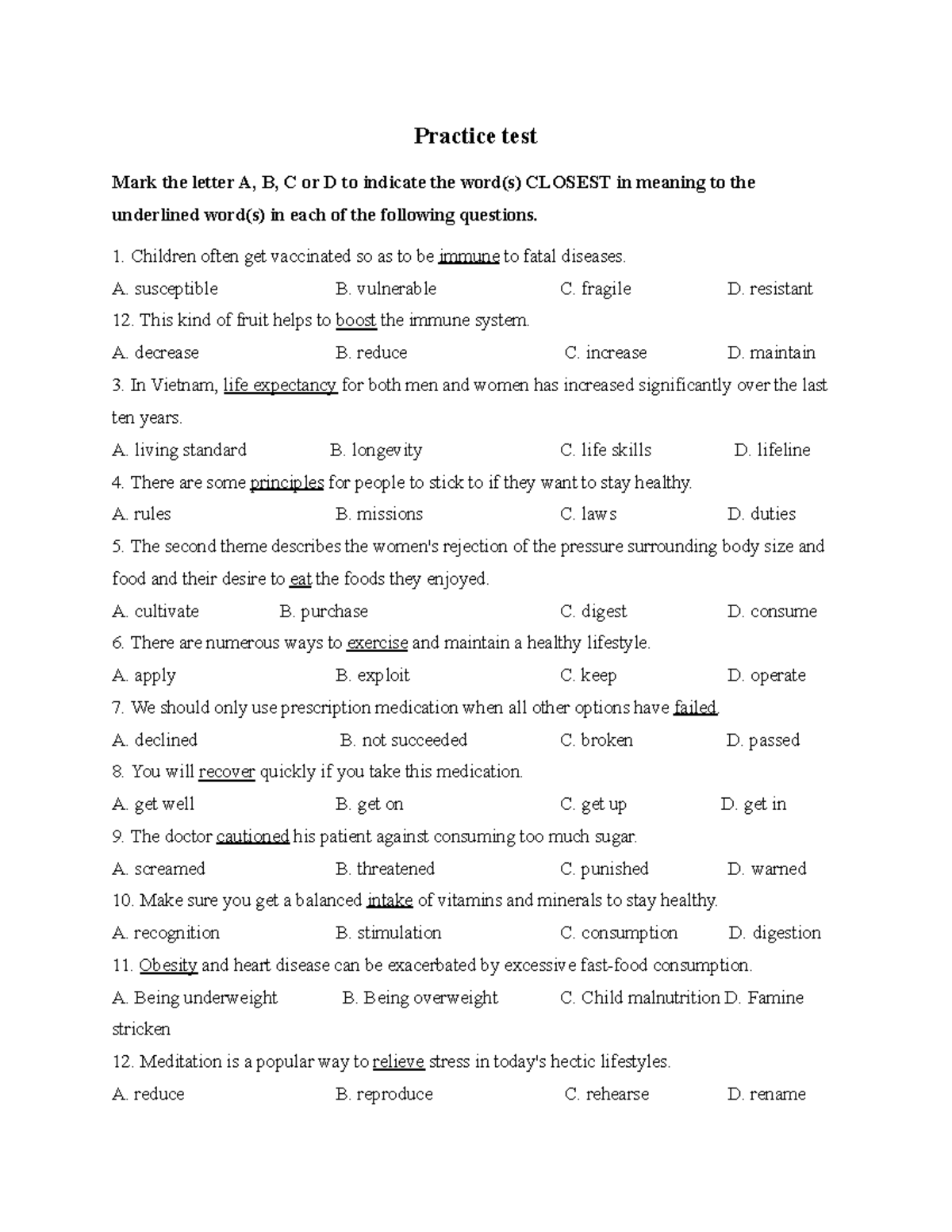Practice test 1 - abcdss - Practice test Mark the letter A, B, C or D ...