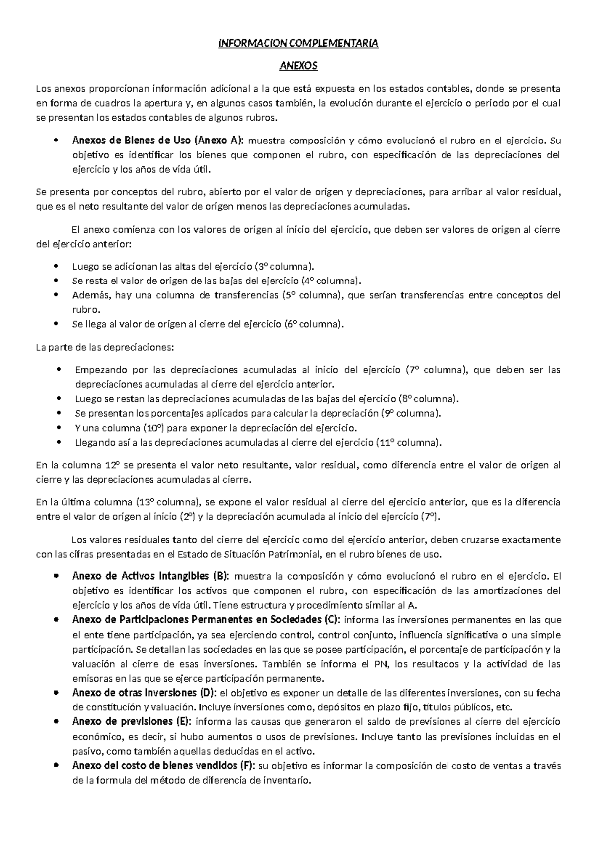 Anexos de Información Complementaria 4.4: Detalles y Evolución de ...