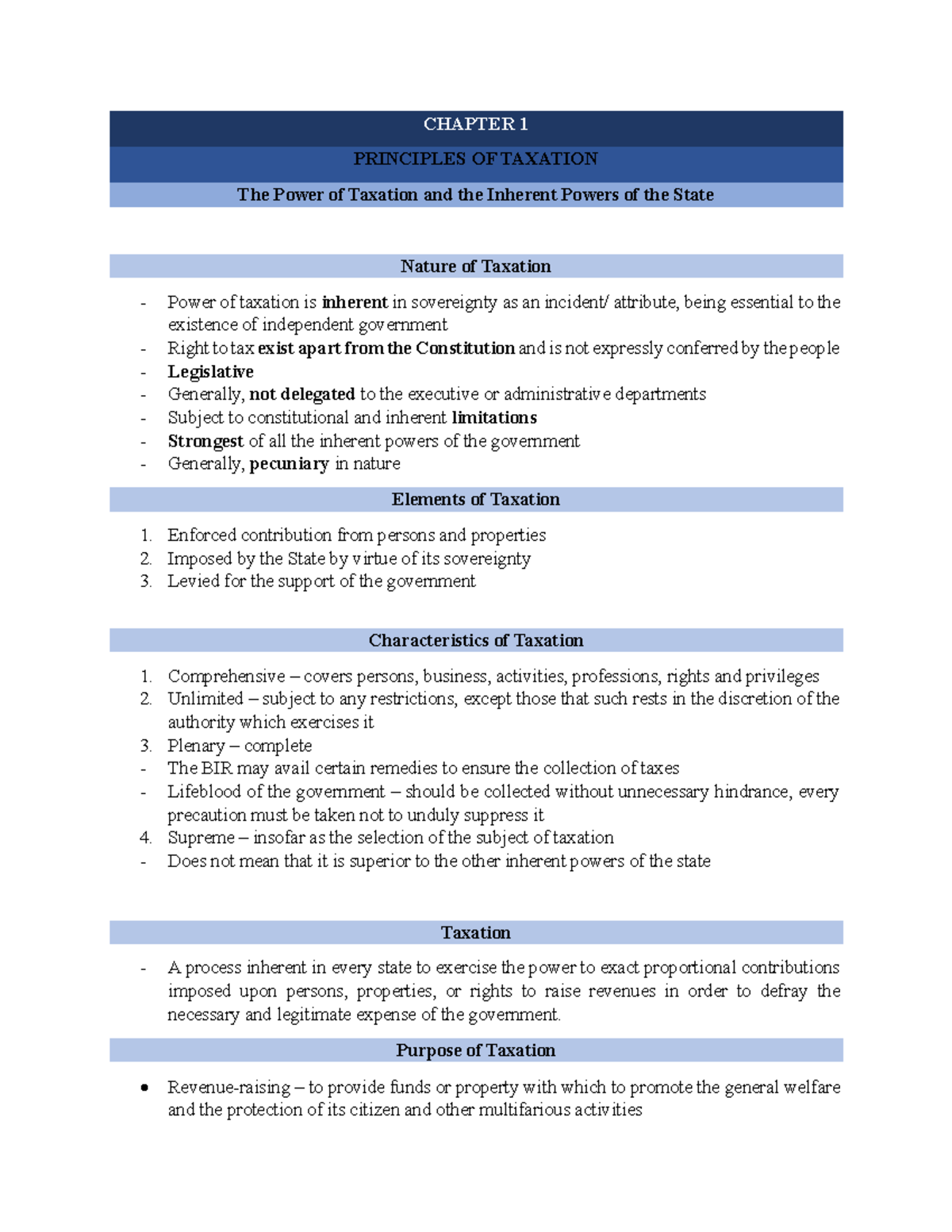 TAX 101: Principles of Taxation - Important Notes and Concepts - Studocu