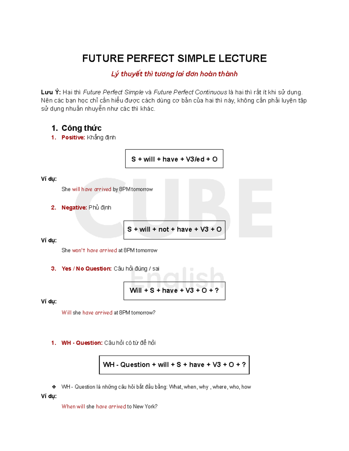 FUTURE PERFECT SIMPLE LECTURE: Understanding Future Tenses - Studocu