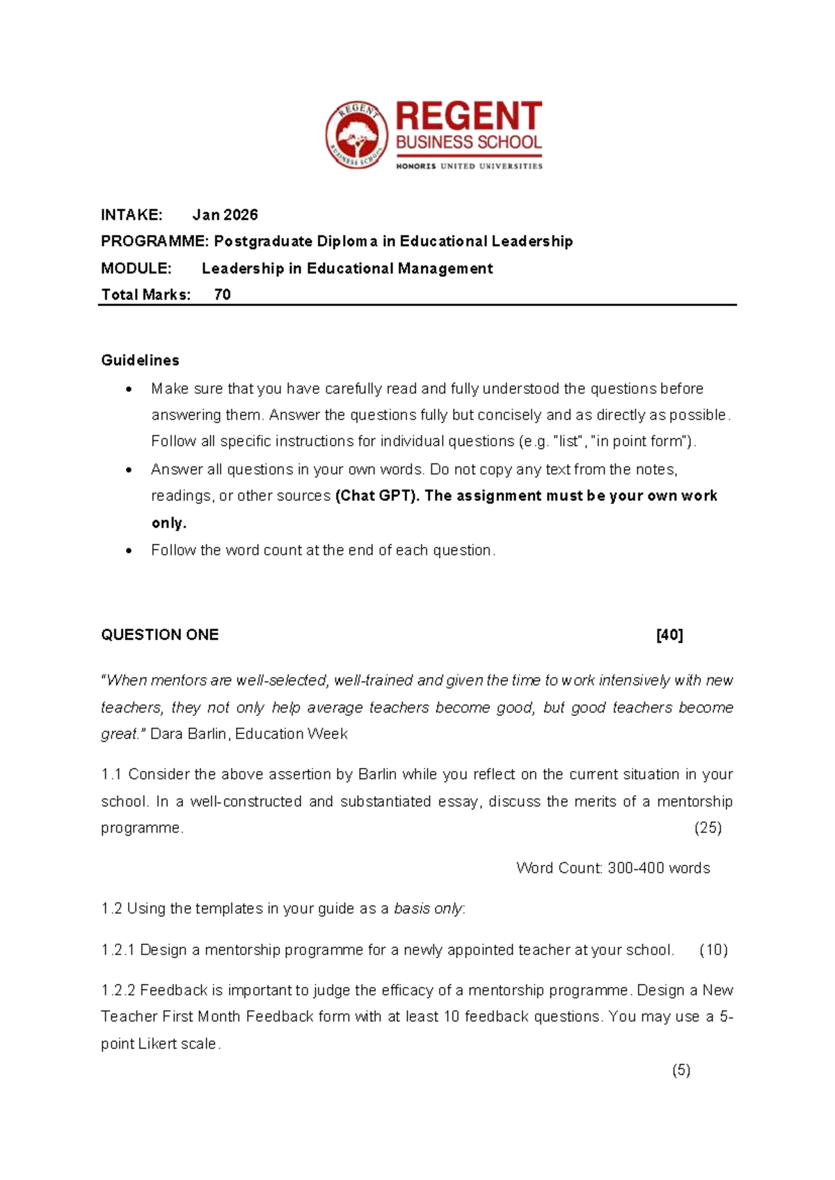 PG Diploma in Educational Leadership: Assignment Guidelines - Studocu