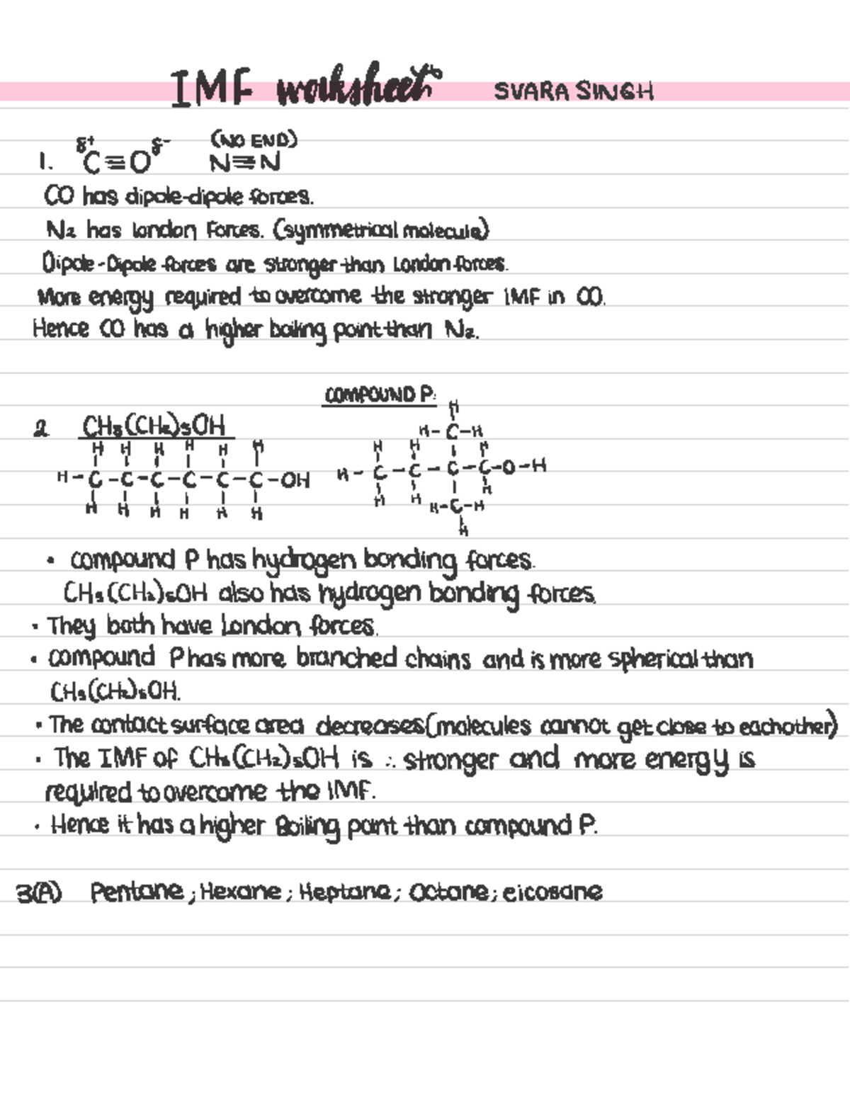 IMF Worksheet for Chemistry: Understanding Intermolecular Forces - Studocu