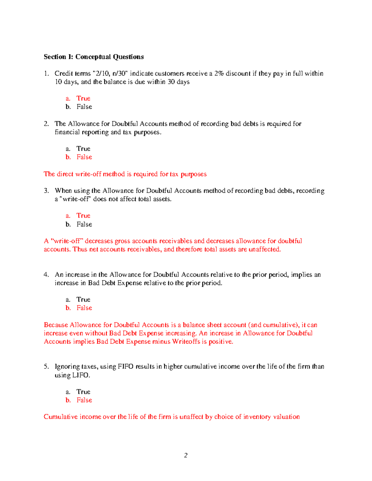 ACCT 101 Final Exam Review - Conceptual Qs & Solutions - Studocu