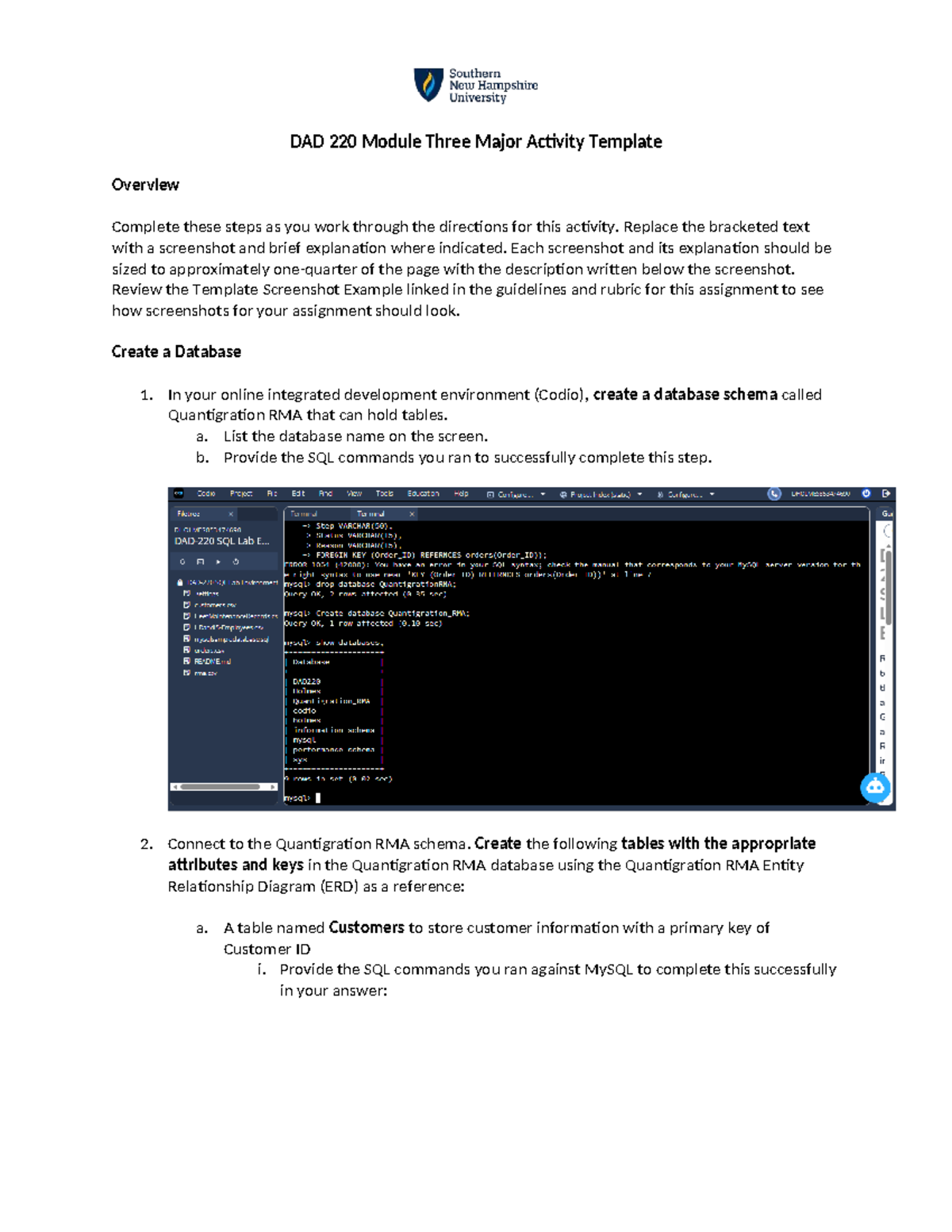 DAD 220 Module Three Major Activity: Database Schema Creation Guide ...