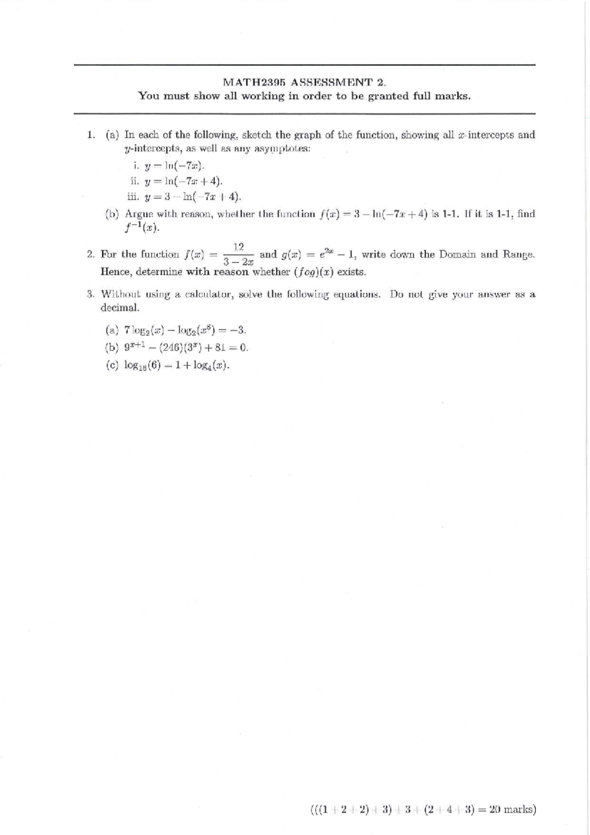 MATH2395 Assessment 2: Graphs, Functions, and Equations Analysis - Studocu