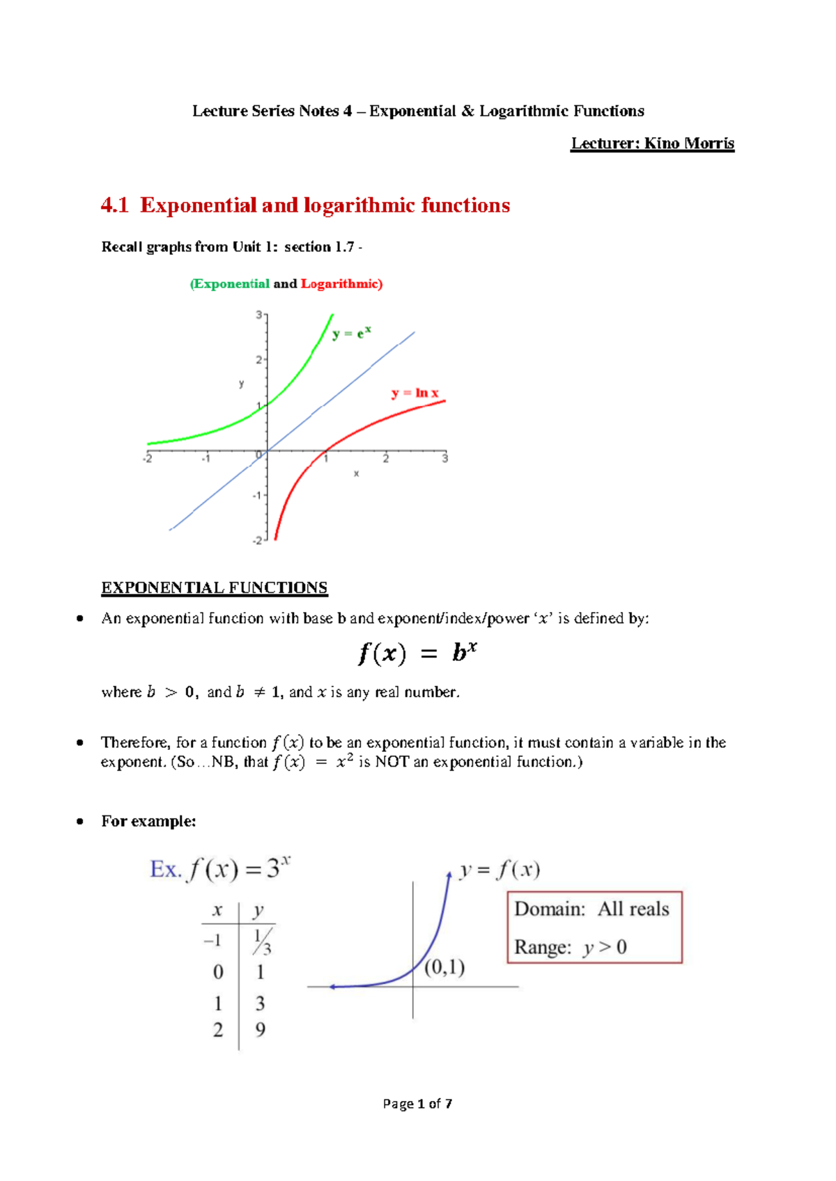 Lecture 4 Notes: Understanding Exponential & Logarithmic Functions ...