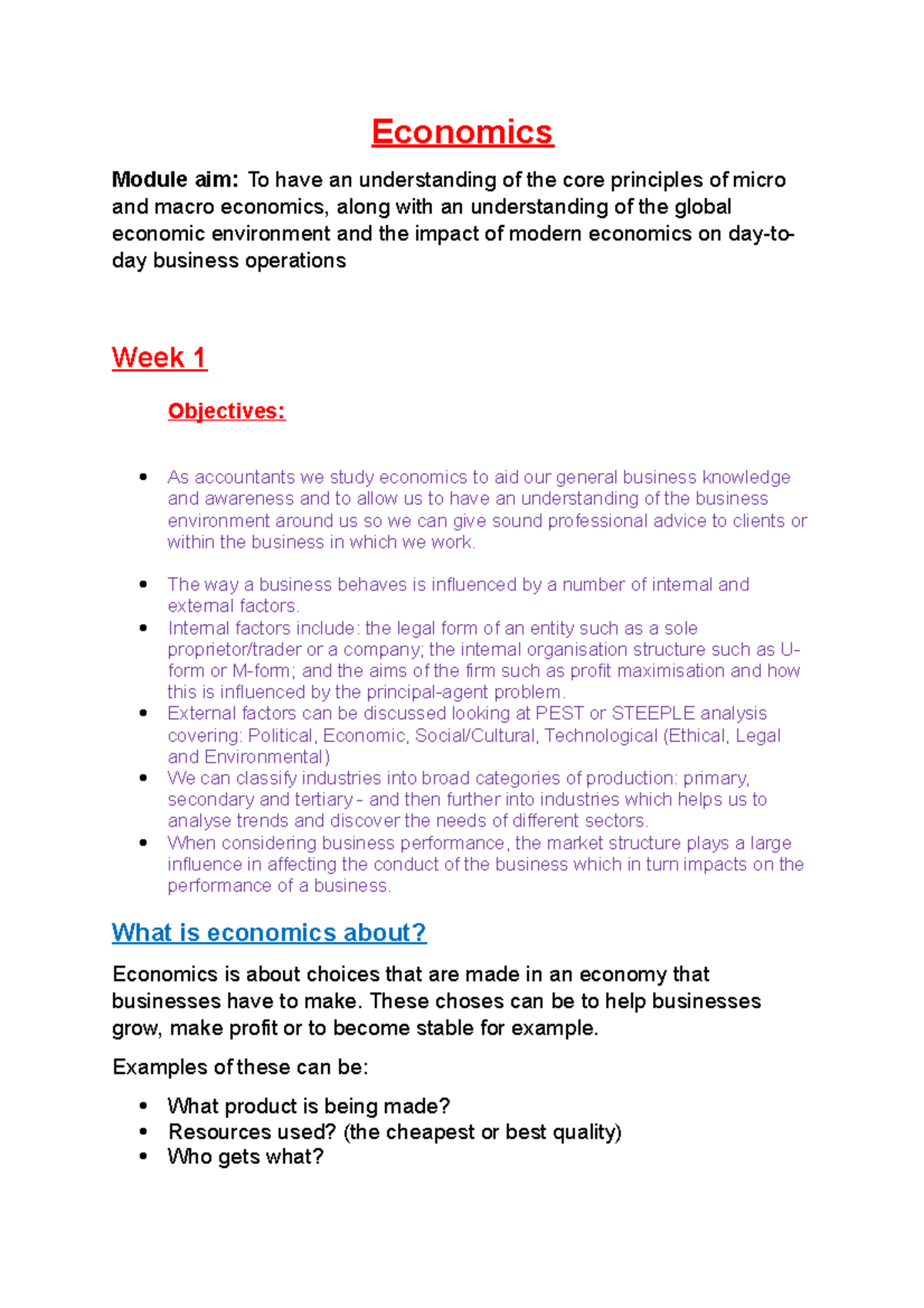 Economics 101 - Week 1 Lecture Notes on Micro and Macro Principles ...