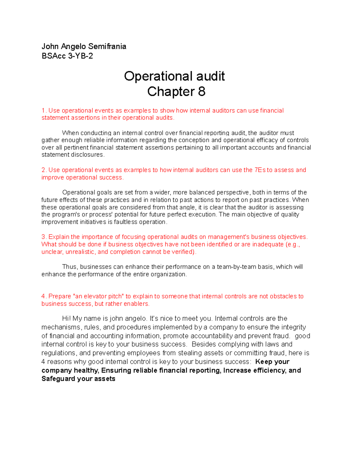 Operational Audit Assignment BSAcc 3-YB: Chapter 8 Insights - Studocu