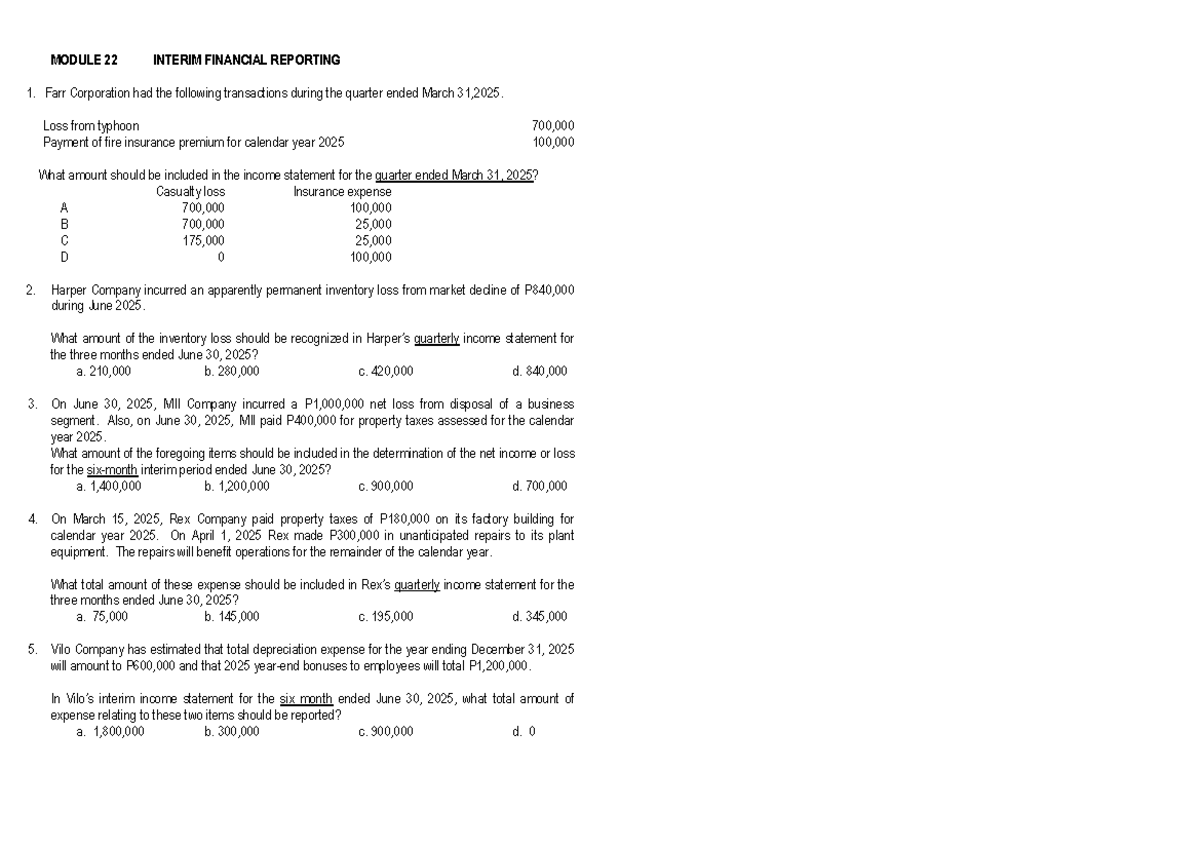 M22 Interim Financial Reporting Practice Questions and Solutions - Studocu