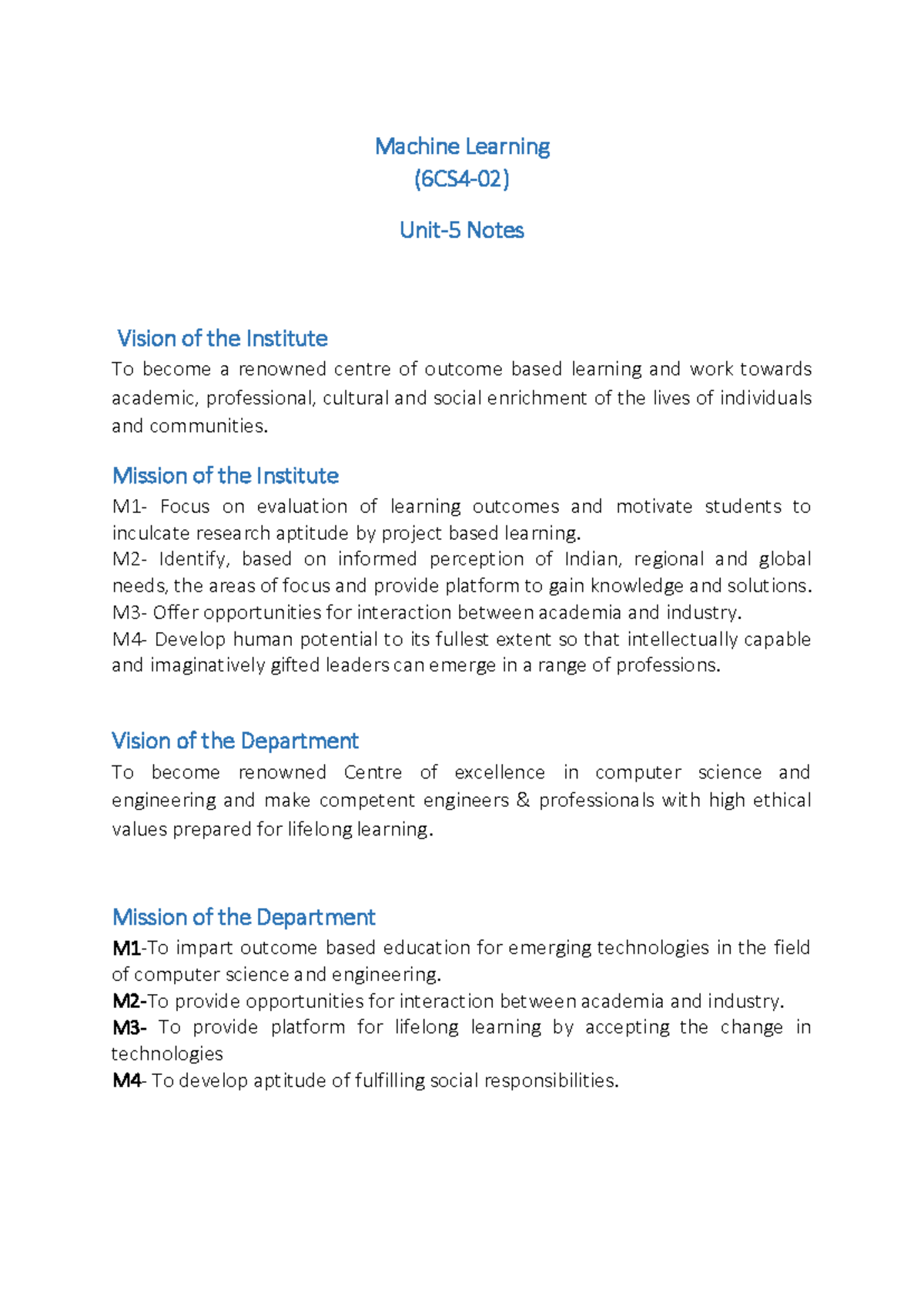 Ml Unit 5 Advanced Topics In Machine Learning Notes Studocu