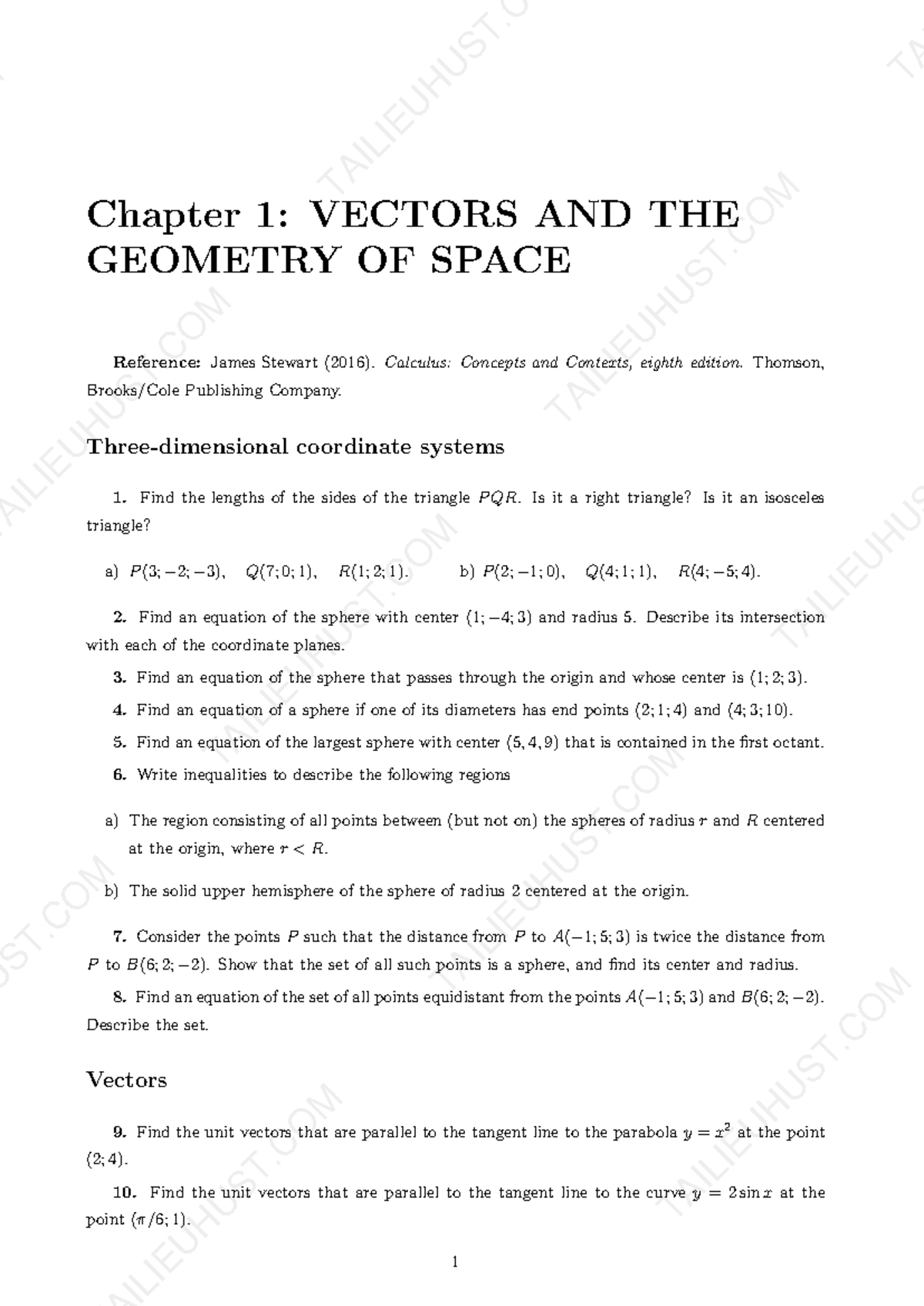 Calculus II Exercise Sheet 2021-1: Vector Functions and Integrals - Studocu