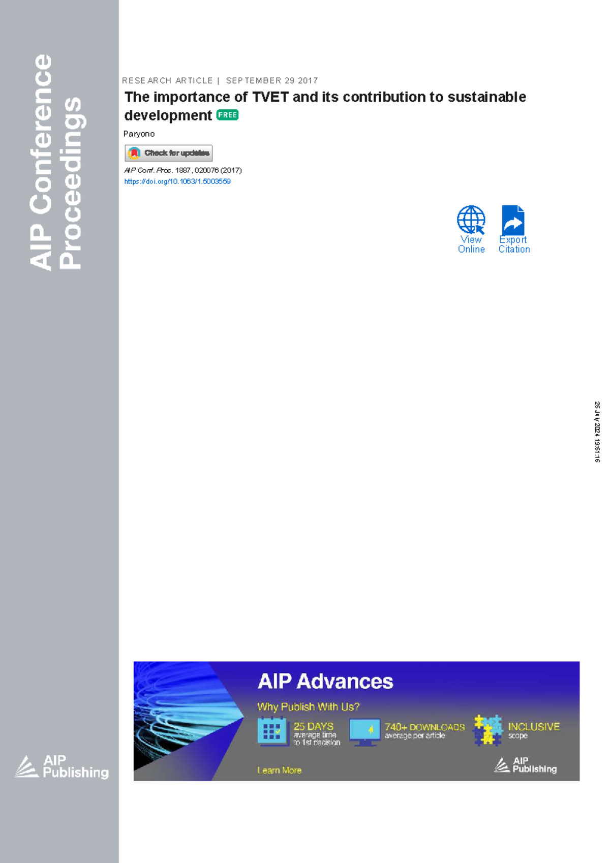 TVET for Sustainable Development: Insights and Contributions (AIP Conf ...