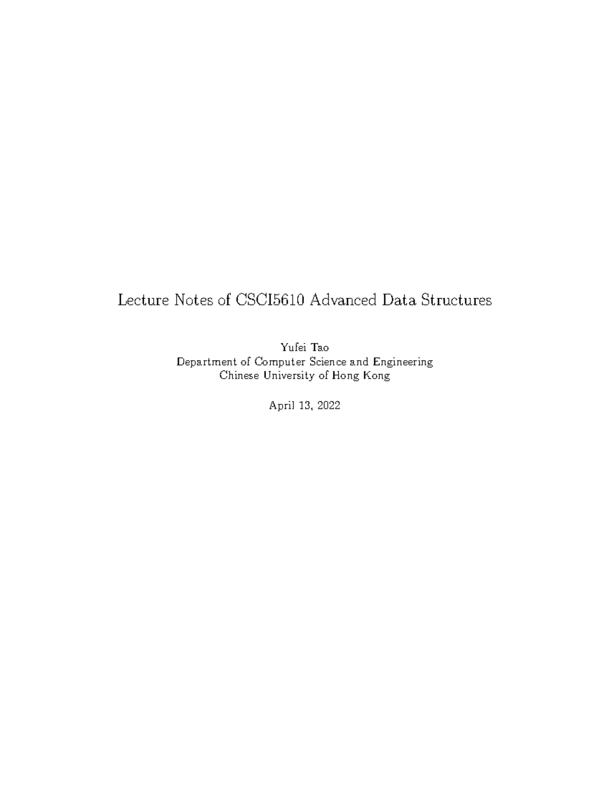 Lecture Notes for CSCI5610: Advanced Data Structures Insights - Studocu
