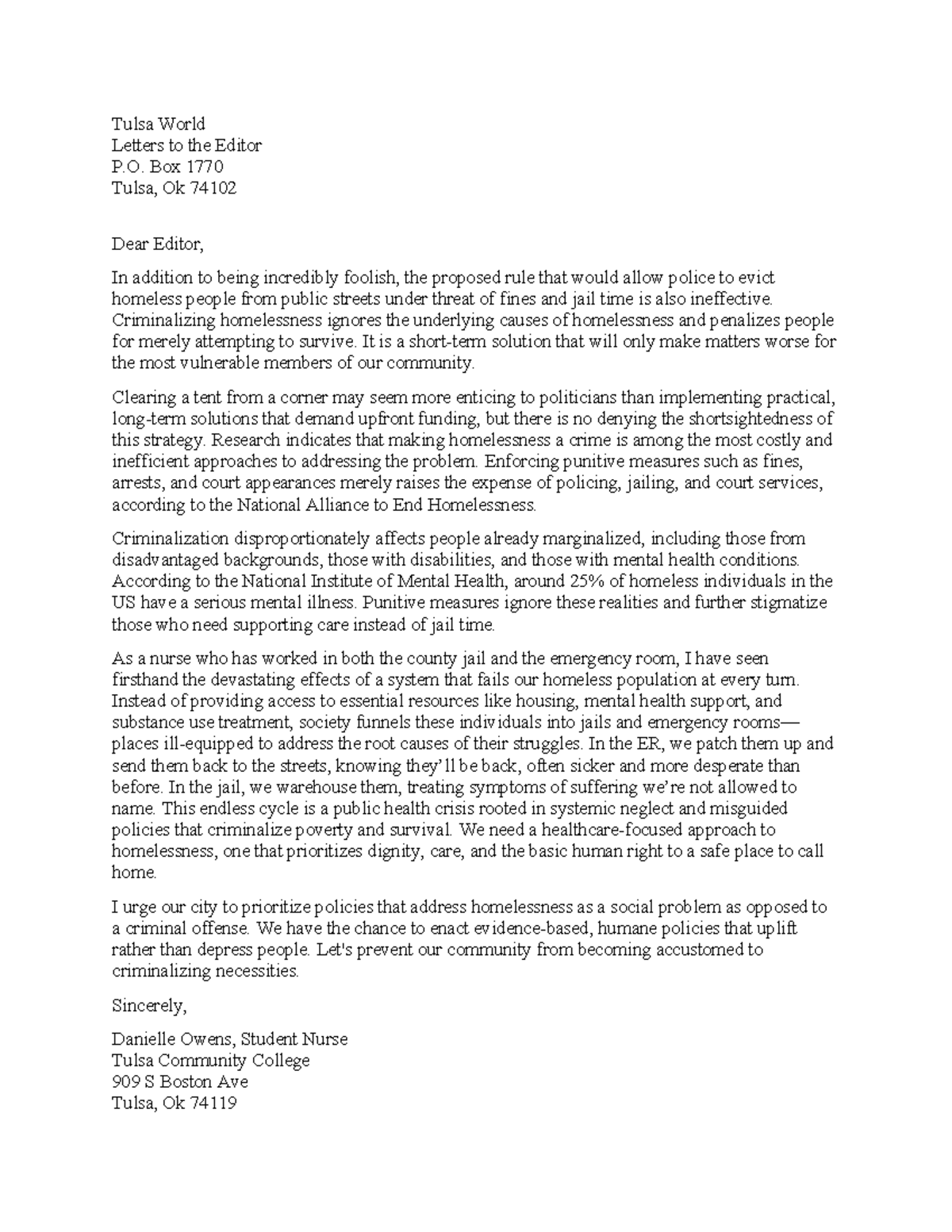 Letter to the Editor: Addressing the Criminalization of Homelessness ...