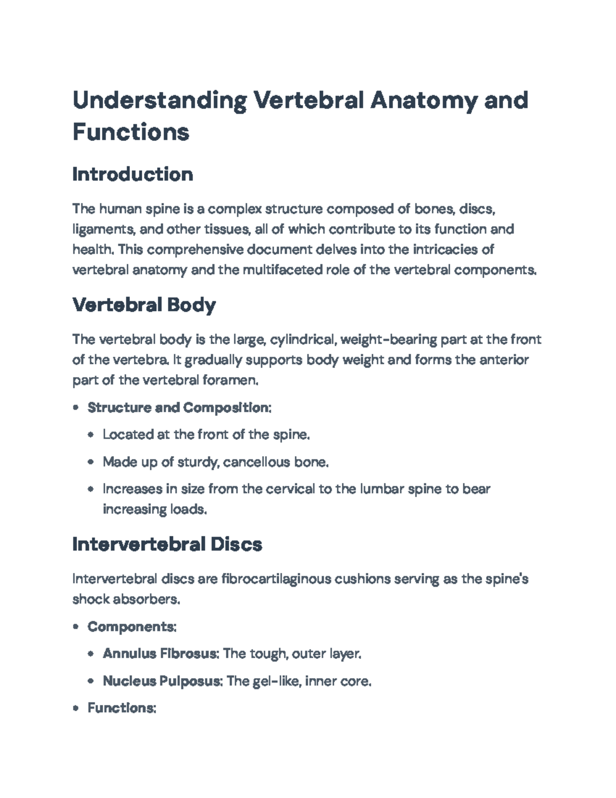 Vertebral Anatomy and Functions Overview - BIOL 301 Lecture Notes ...