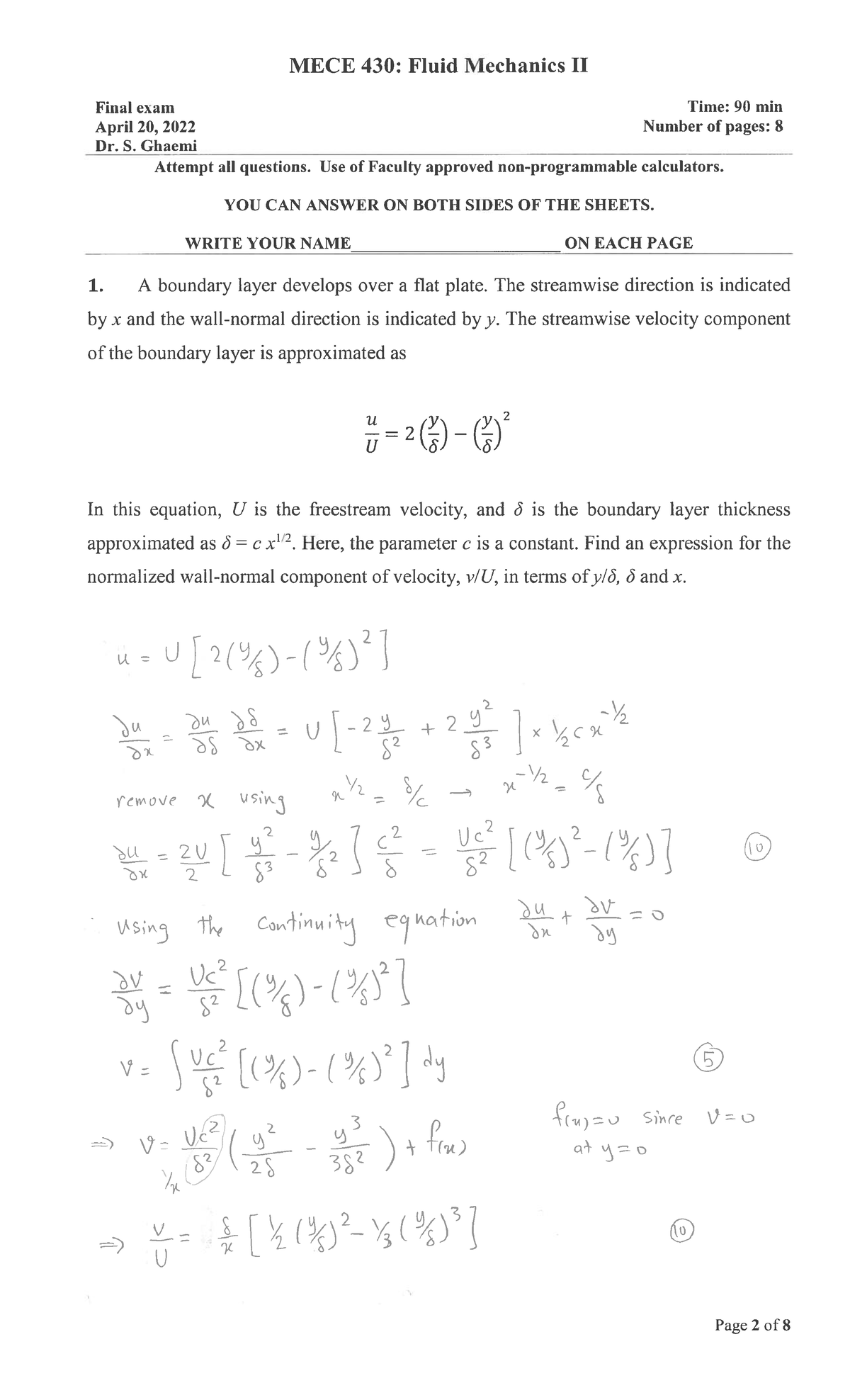 MECE 430: Fluid mechanics II final exam review notes for winter 2022 ...
